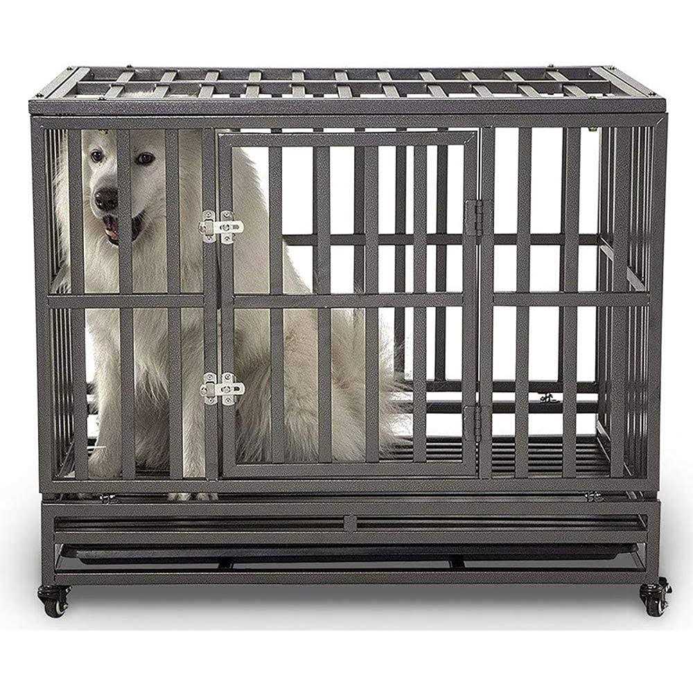 SMONTER Heavy Duty Strong Metal Dog Cage Pet Kennel Crate Playpen Wheels - Healthber