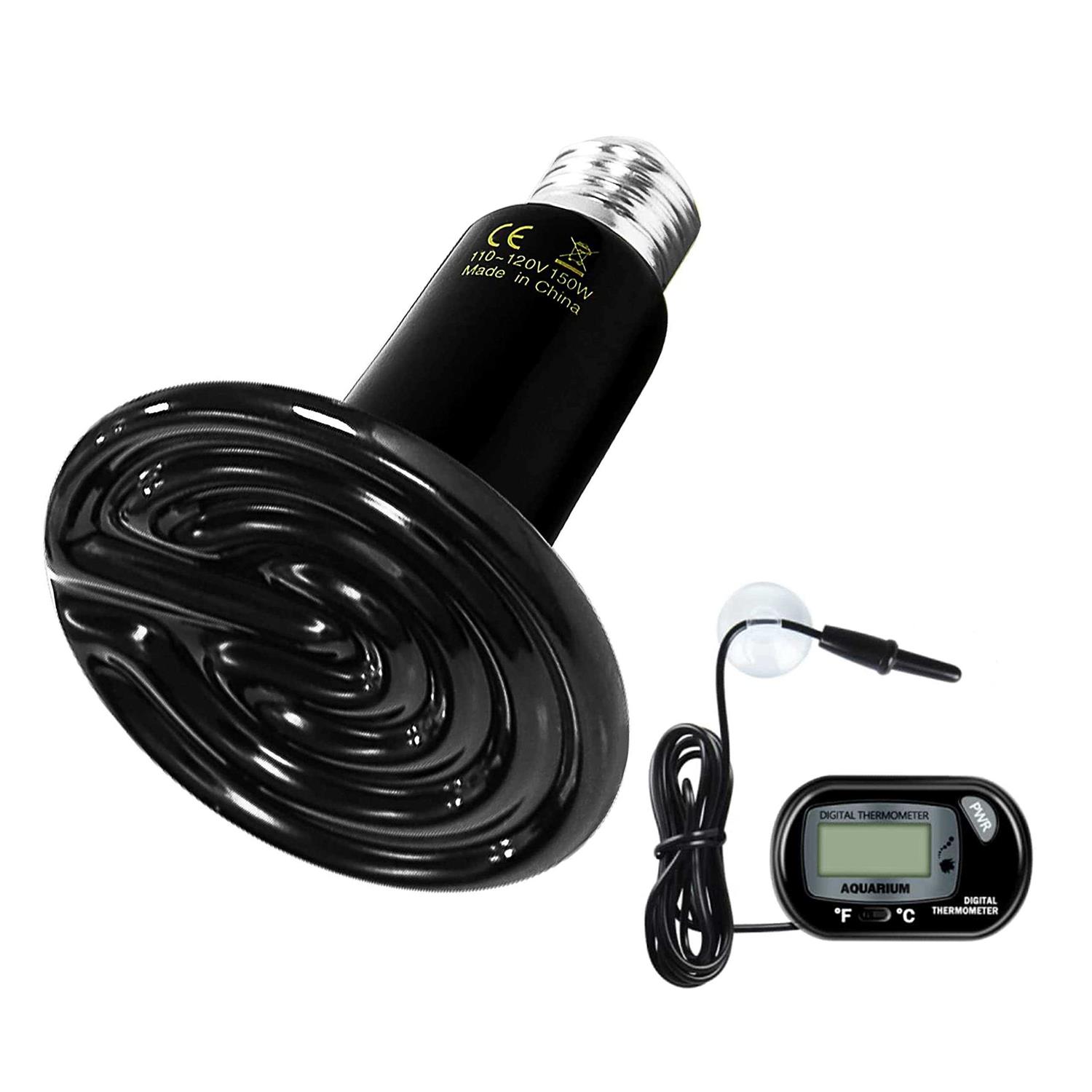 Simple Deluxe Ceramic Heat Emitter Reptile Heat Lamp with Digital-Thermometer - Healthber