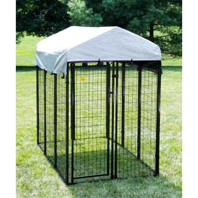 KennelMaster Vinyl Coated Welded Wire Boxed Dog Kennel, Black, 6-ft x 4-ft x 6-ft - Healthber