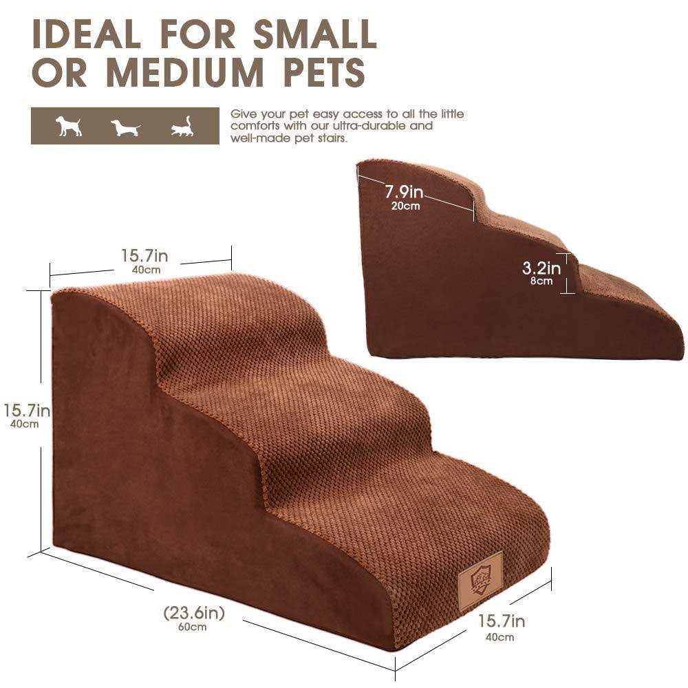 Topmart 3 Tiers Foam Dog Ramps/Steps,Non-Slip Dog Steps,Extra Wide Deep Dog Stairs,High Density Foam Pet Stairs/Ladder,Best for Older Dogs,Cats - Healthber