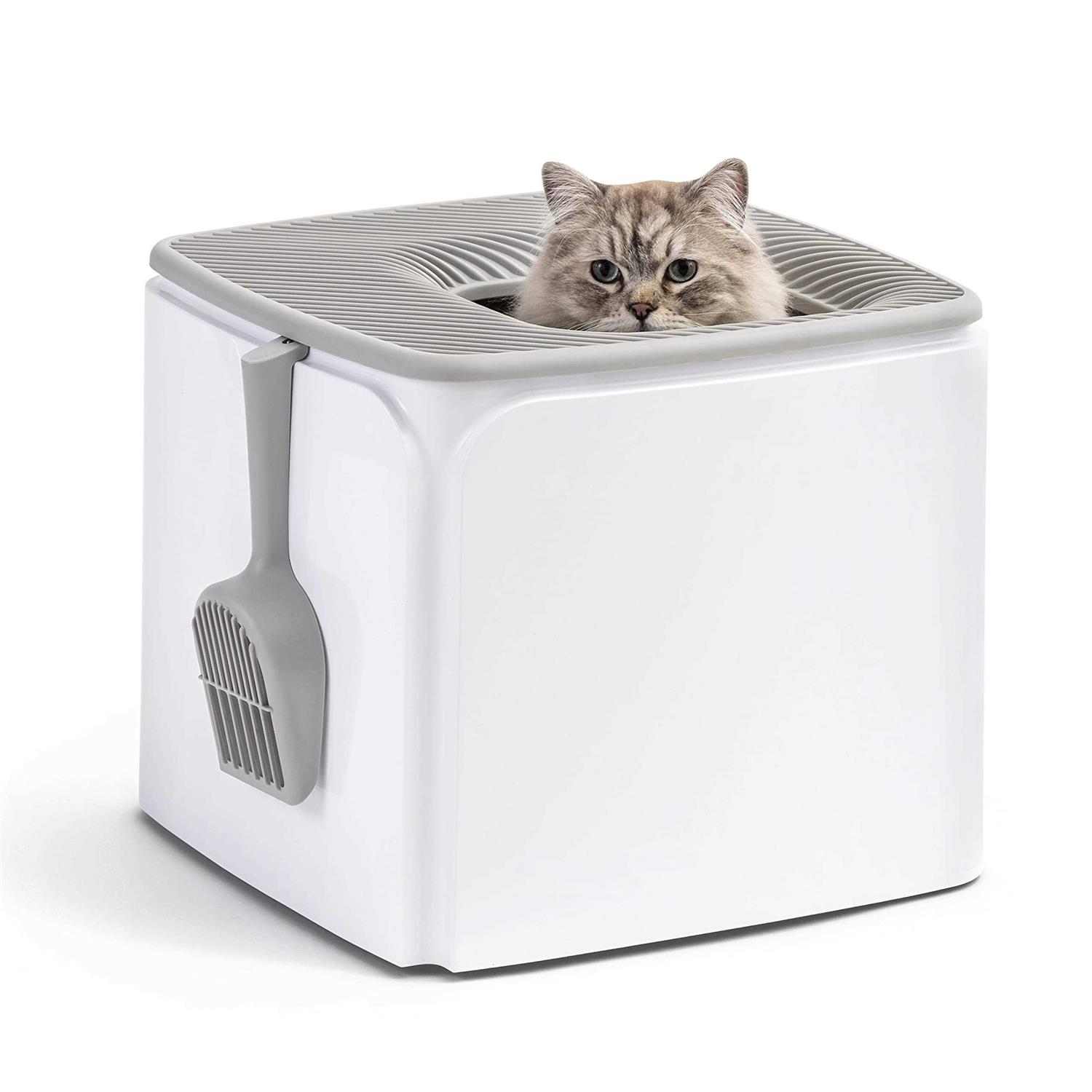 IRIS USA Premium Square Top Entry Cat Litter Box with Scoop - Healthber