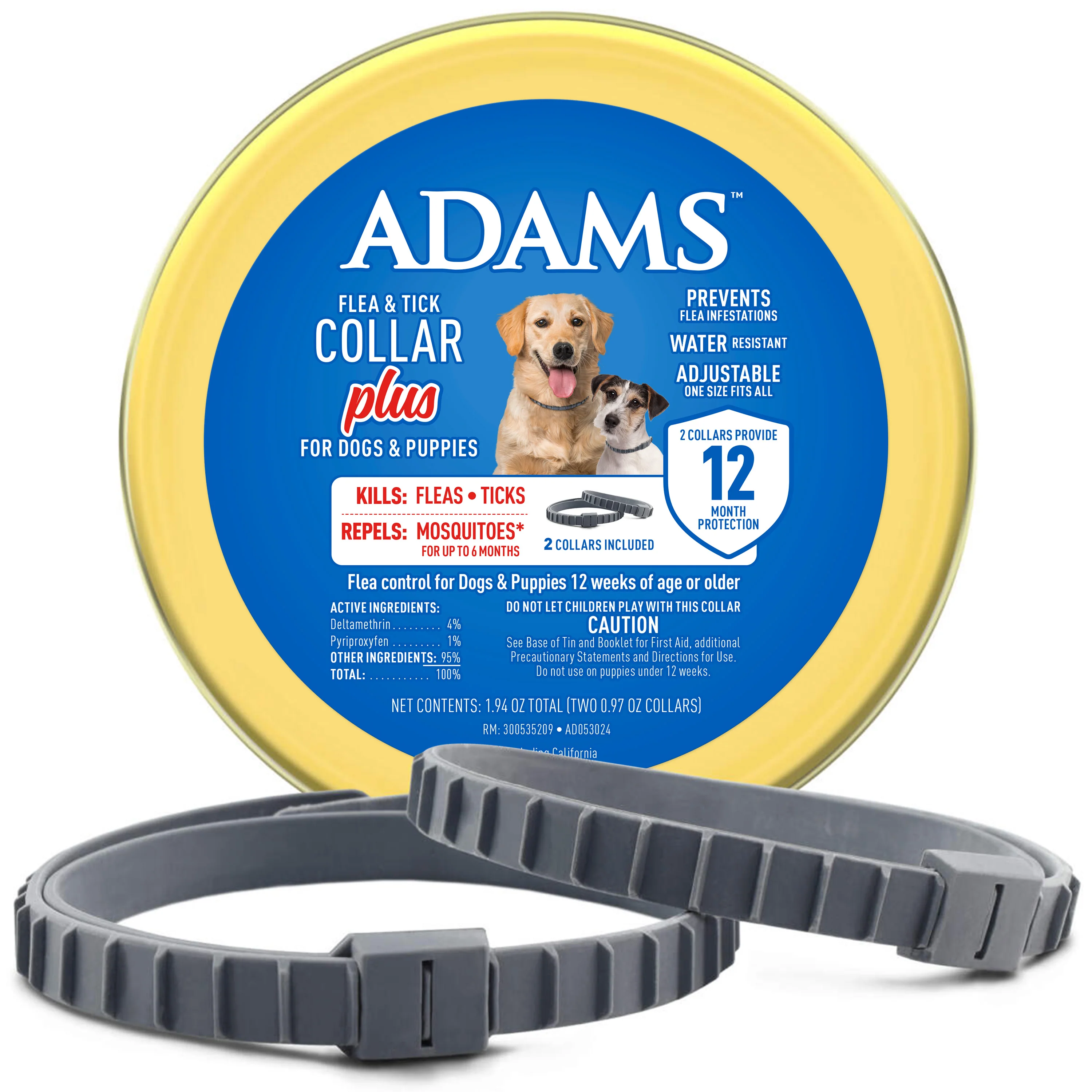 Adams Premium Flea & Tick Collar Plus for Dogs (2 pk/Gold Tin) - Healthber