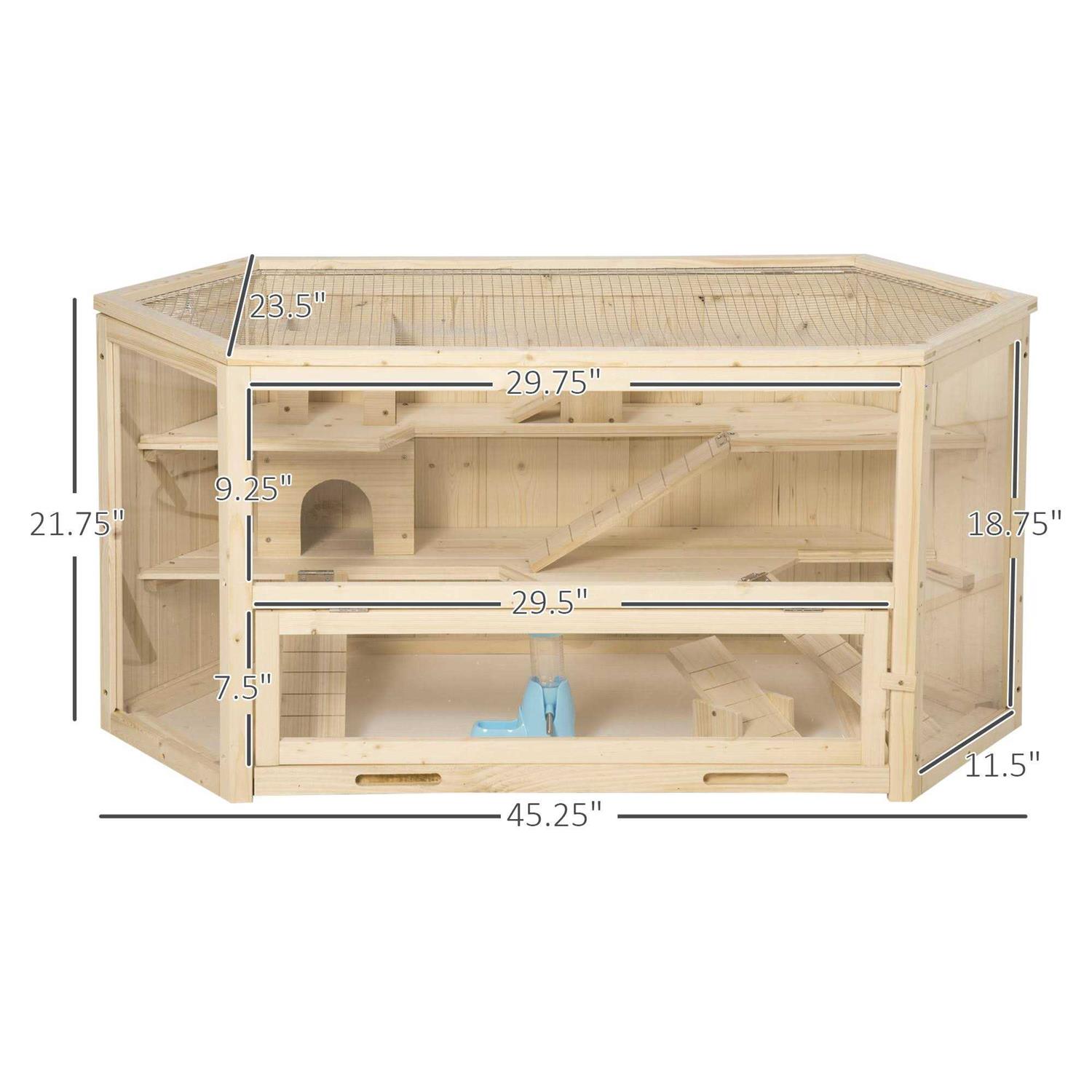 PawHut 3 Tier Wooden Large Hamster Cage Small Animal House with Slide and Activity Center - Healthber