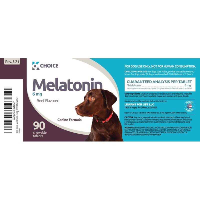 K9 Choice Melatonin for Dogs 6mg 90 Beef Flavored Chewable Tablets for Small to Large Dogs - Healthber