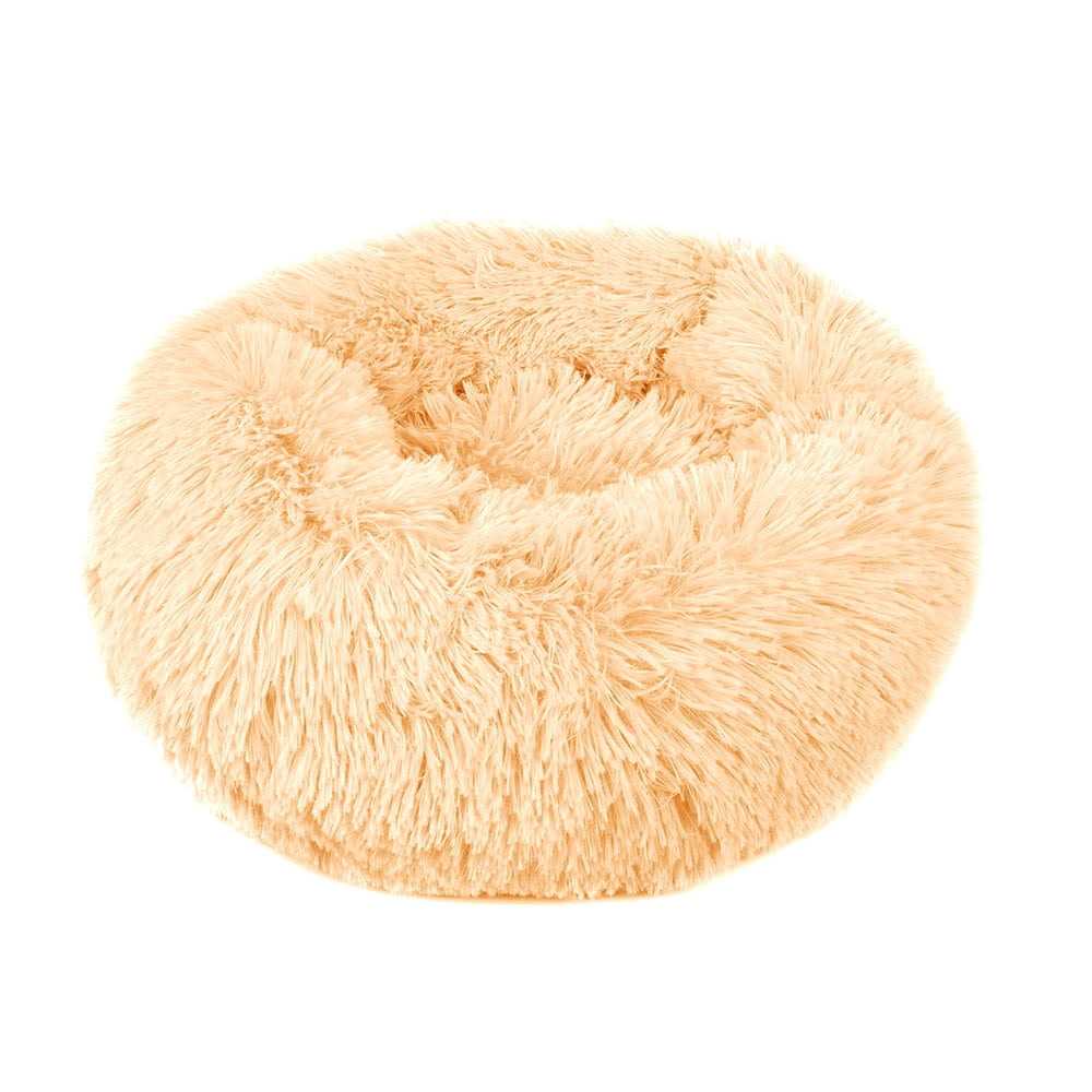 Otoez Round Plush Donut Pet Bed Warm Fur Cuddler Dog Cat Cushion Bed Calming Bed Non-Slip Bottom - Healthber