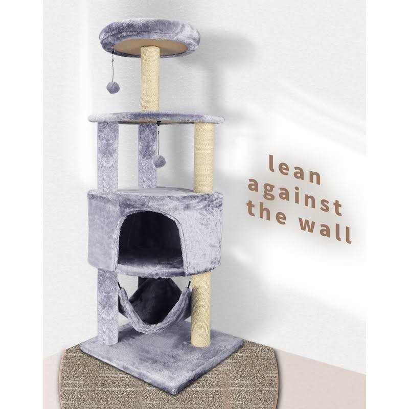 HUITREE Cat Tree with Scratching Post and Hanging Bedgrey - Healthber