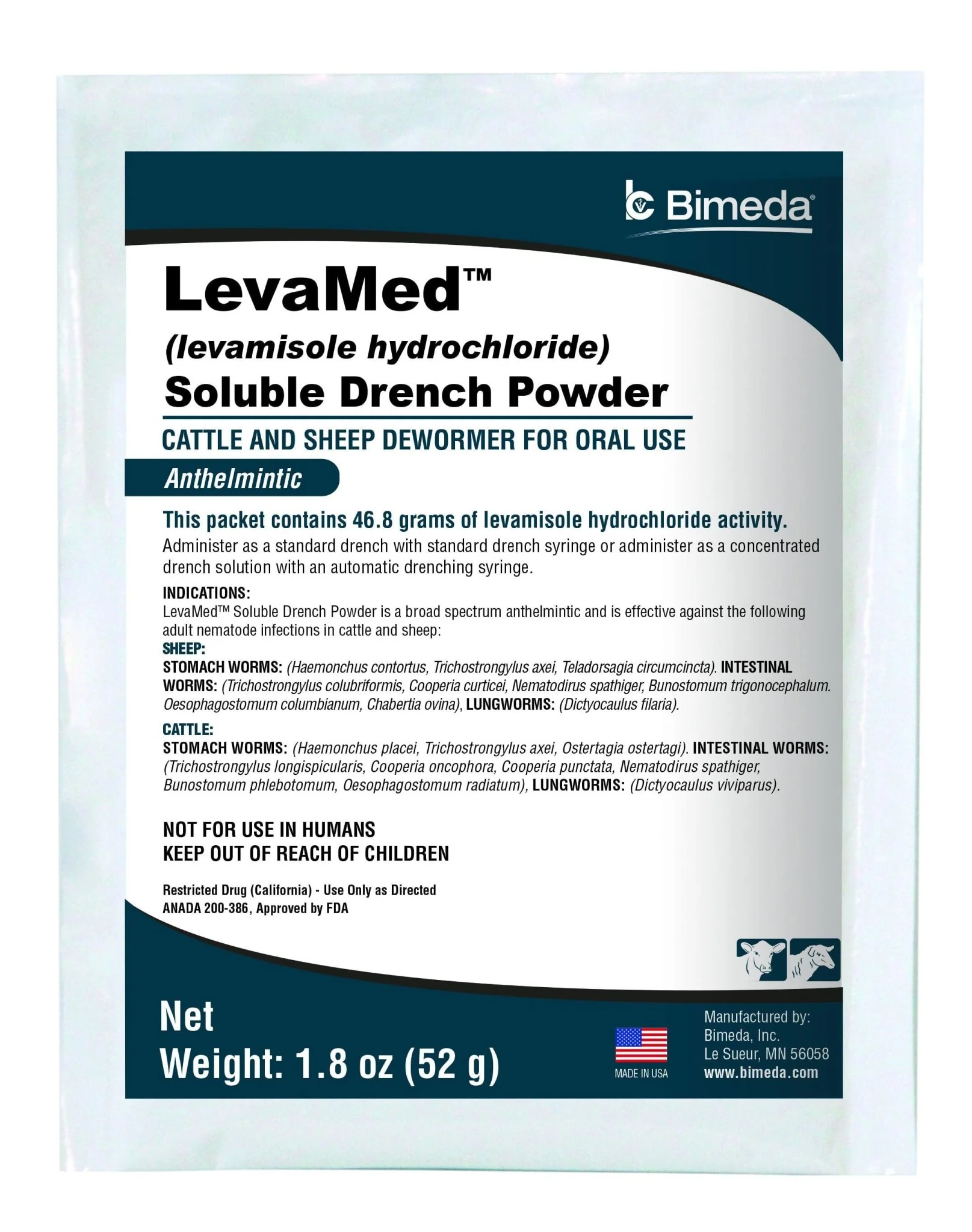 LevaMed Soluble Drench Powder Dewormer, 52 gram - Healthber