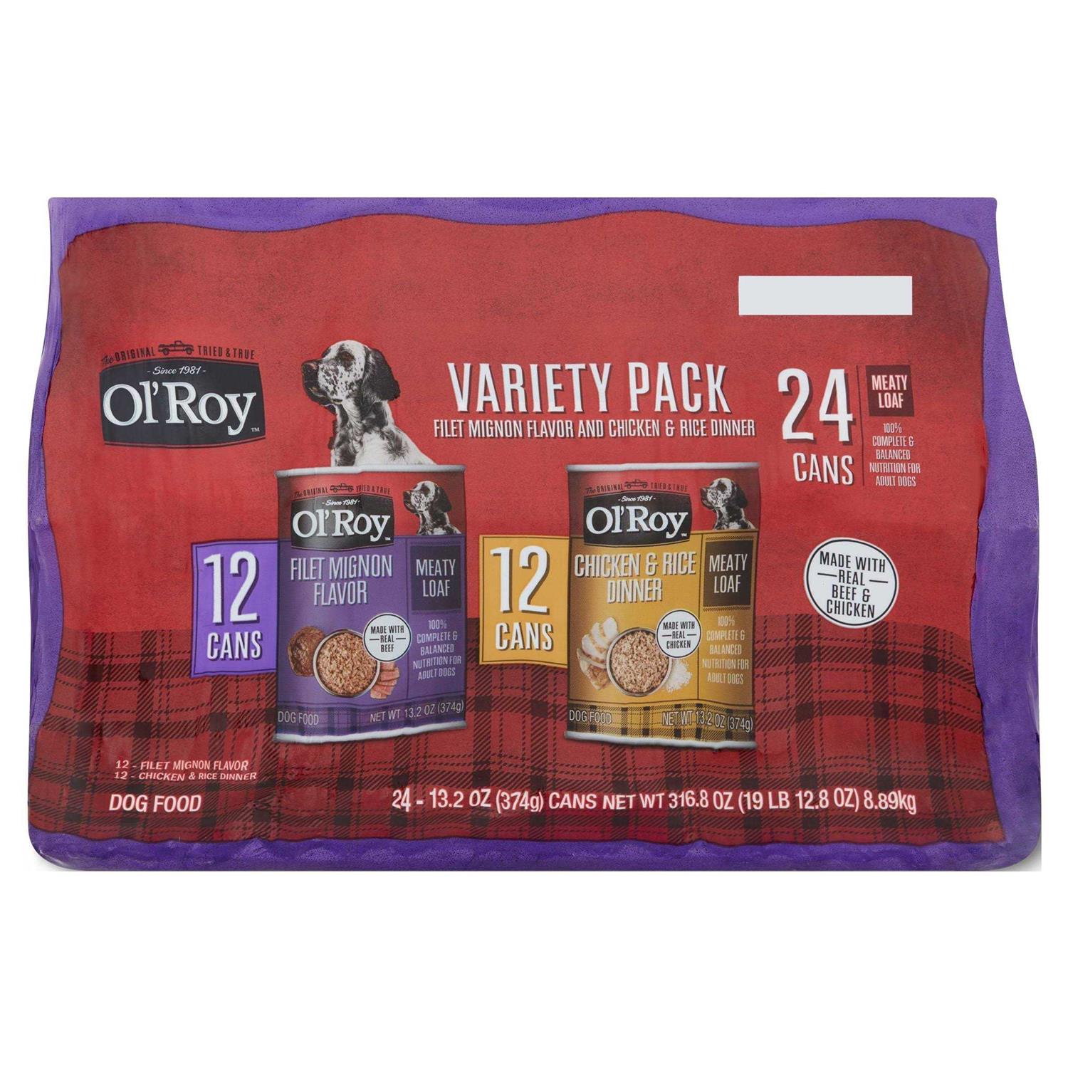 Ol’ Roy Meaty Loaf Wet Dog Food Variety Pack, Filet Mignon Flavor and Chicken & Rice Dinner - Healthber