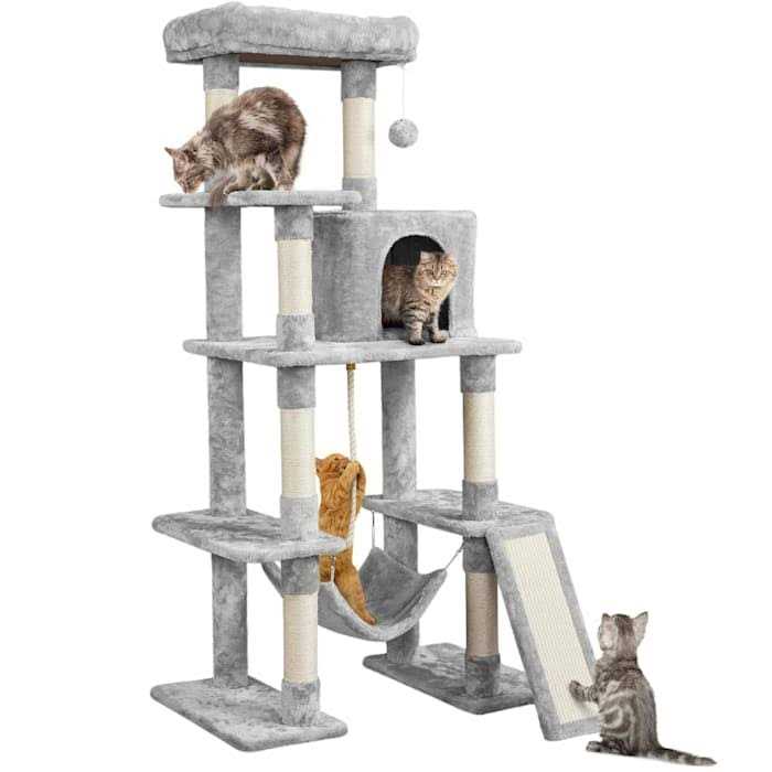 Topeakmart Gray 4-Level Plush Cat Tree with Hammock for Kittens - Healthber