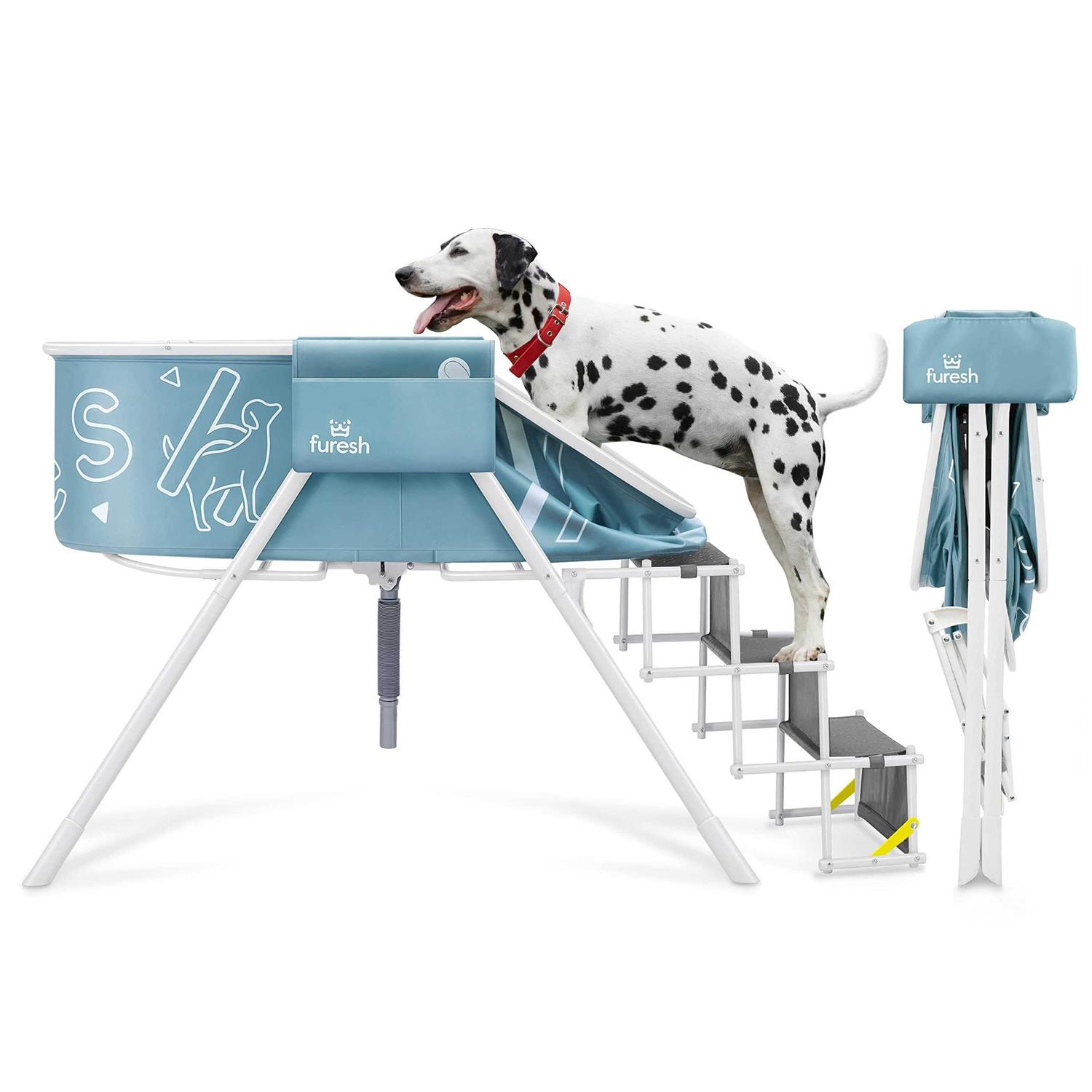 Furesh Steper Big Dog Bath Tub with Stairs, Elevated Portable Foldable Wash Station with Steps for Bathing, Shower and Grooming - Healthber