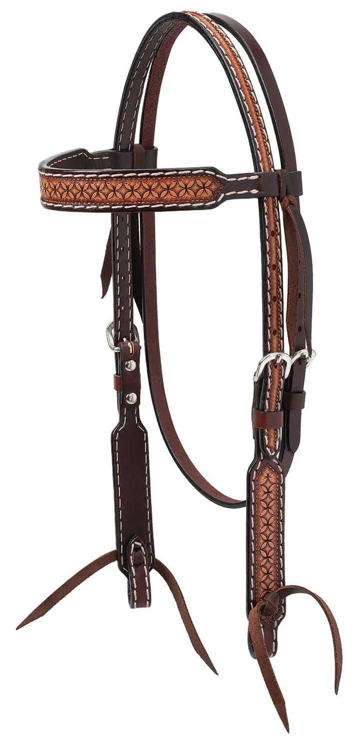 Turquoise Cross Geometric Tooled Browband Headstall - Healthber