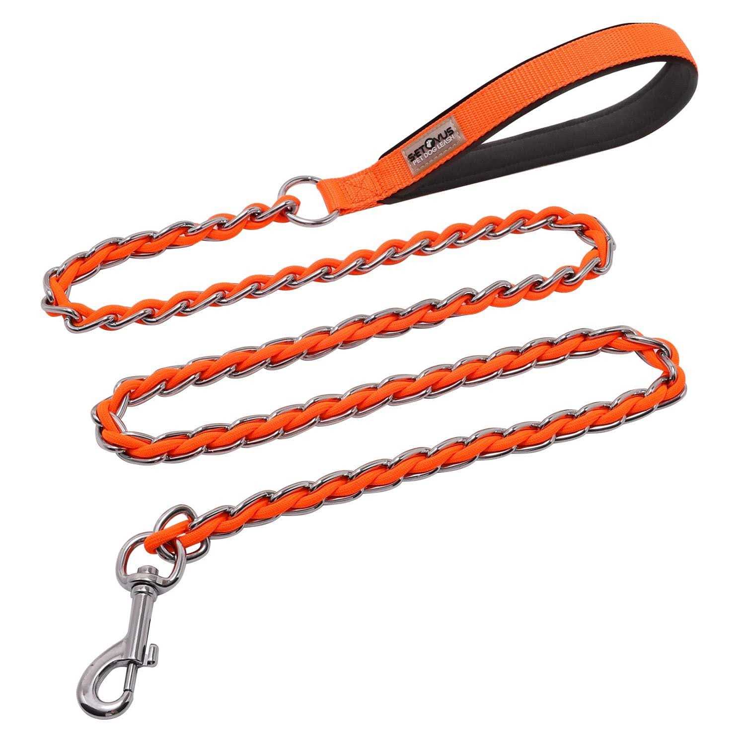 S-ETOVUS Chew Proof Metal Leash Chain Dog Leash for Medium Large Dogs Chain Link Dog Leash Anti Chew Strong Anti Bite Dog Leash Comfortable Soft Padded - Healthber