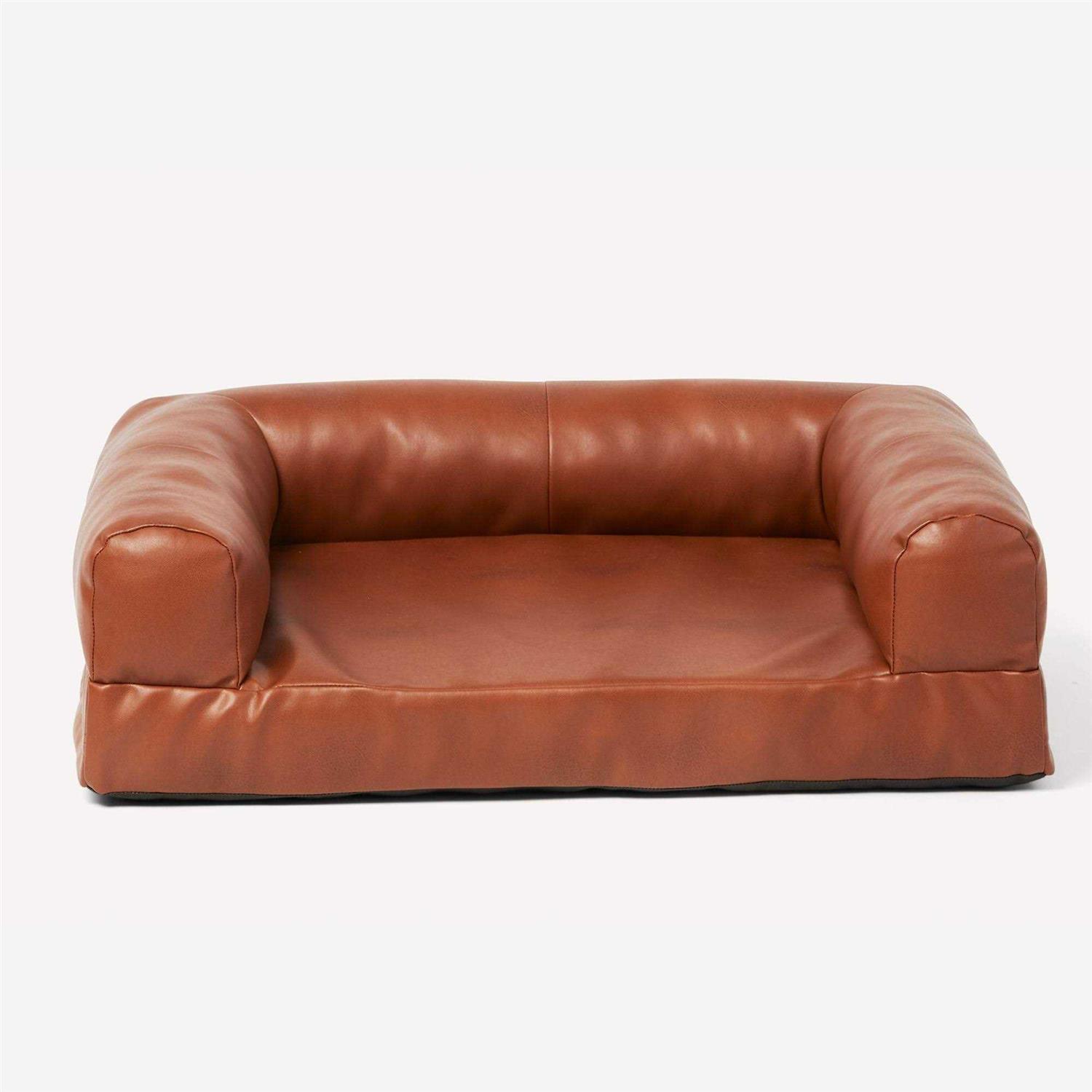 Nate & Jeremiah and Faux Leather Couch Pet Bed in Brown - Healthber