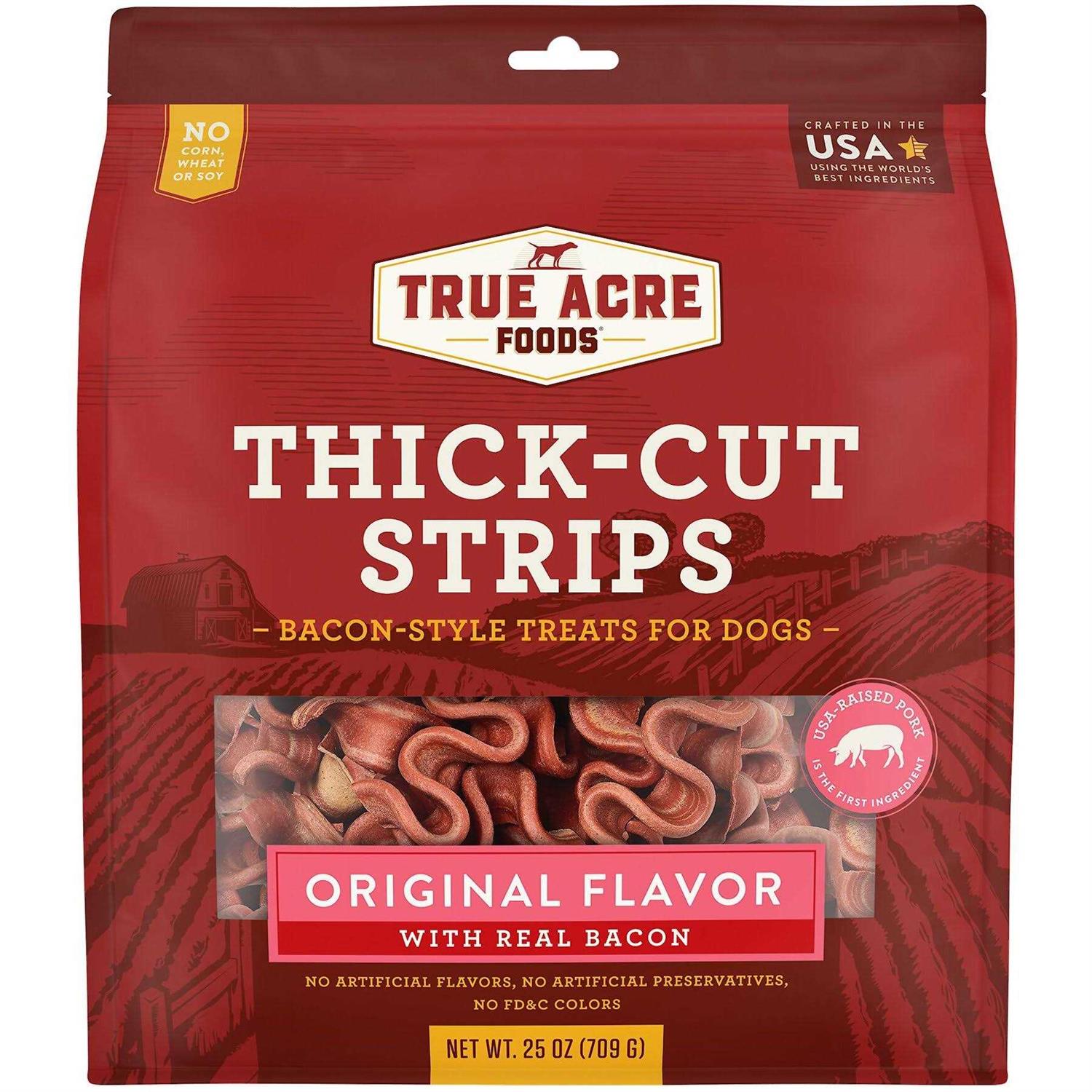 True Acre Foods Thick Cut Strips with Real Bacon and Dog Treats - Healthber