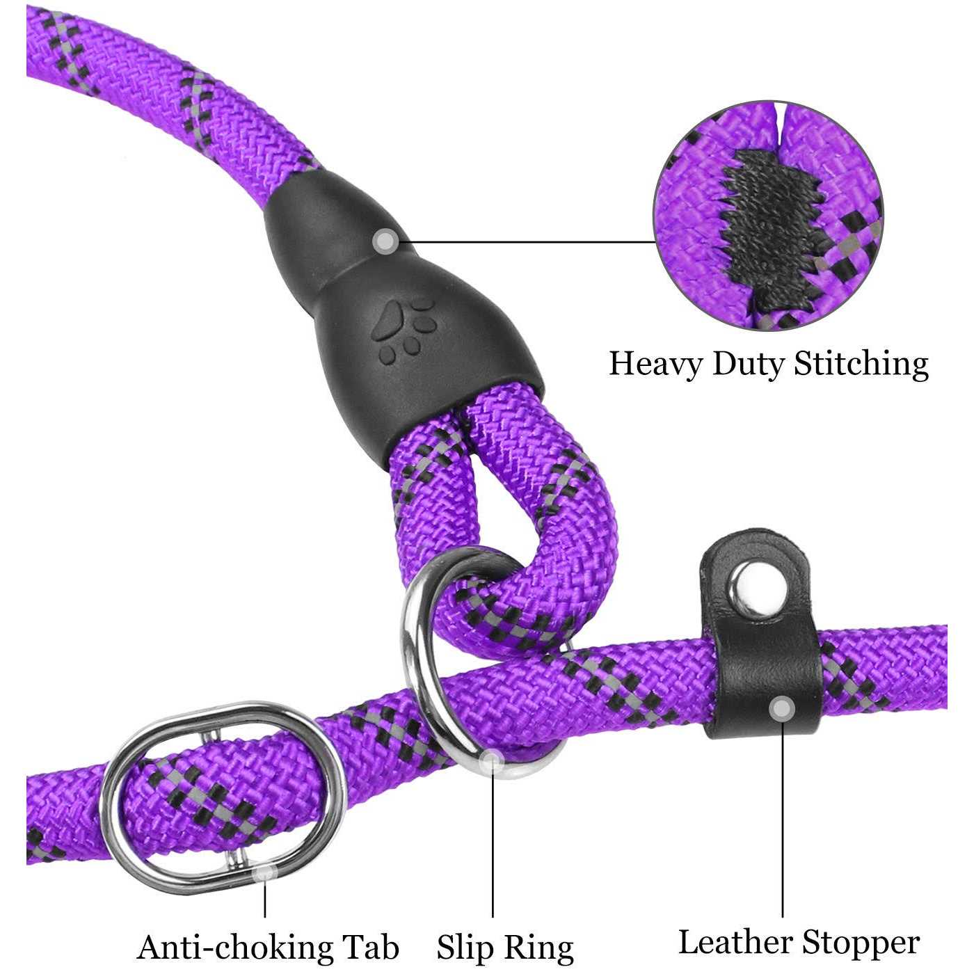 TagME 6 FT Slip Lead Dog Leash,12 colors,Reflective Strong Rope Slip Leash with Padded Handle,Durable No Pulling Pet Training Leash Dogs - Healthber