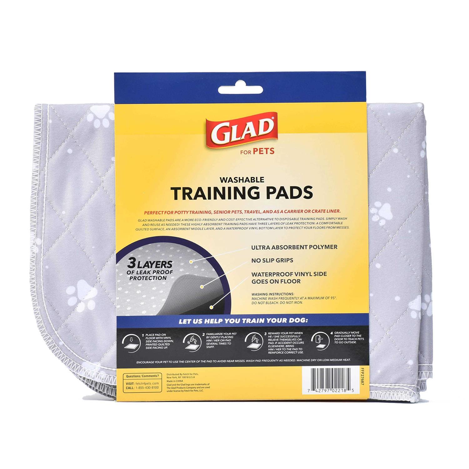 Glad for Pets Washable Training Pads Size 2 Pack Gray with Paw Prints - Healthber