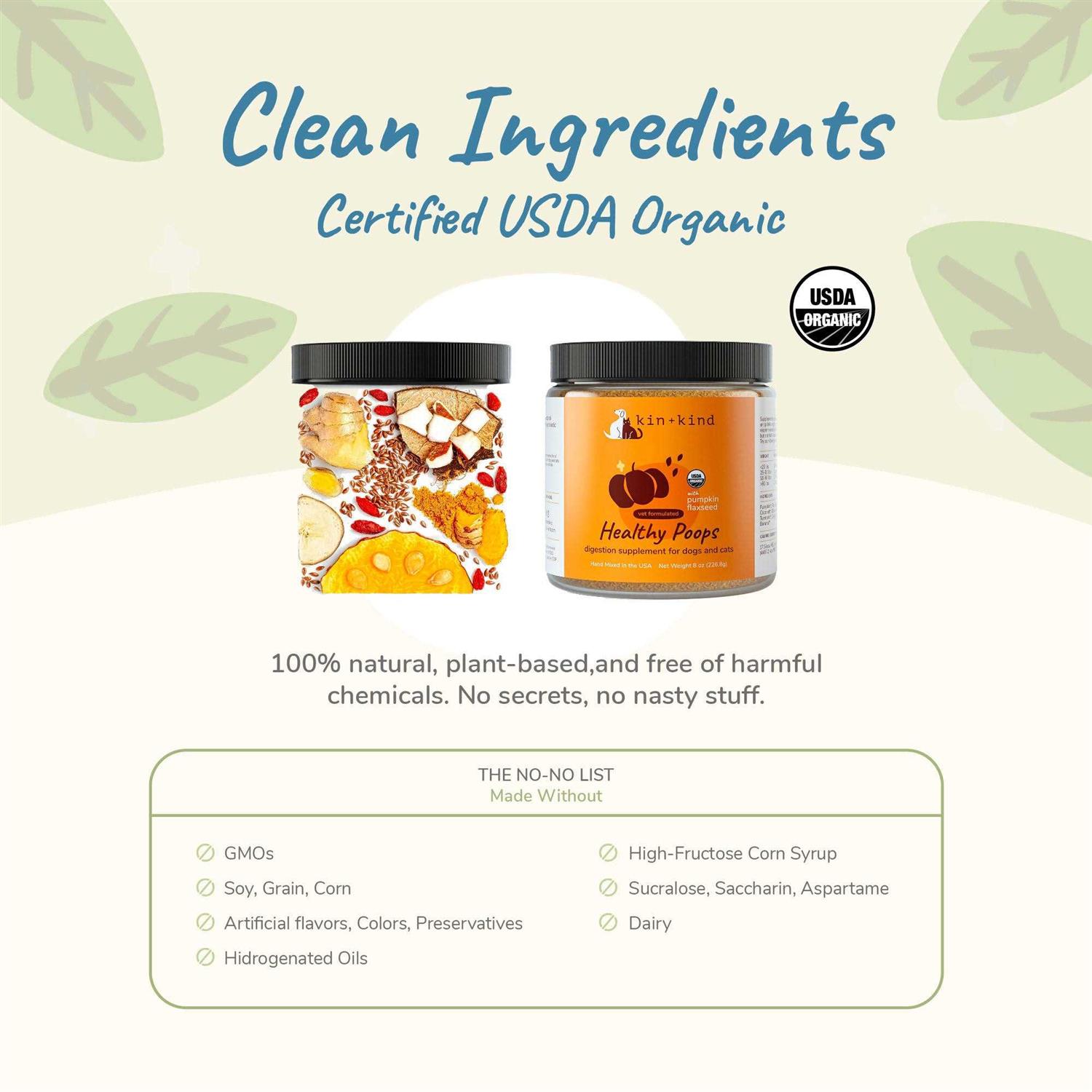 kin+kind Organic Healthy Poops Dog & Cat Supplement - Healthber