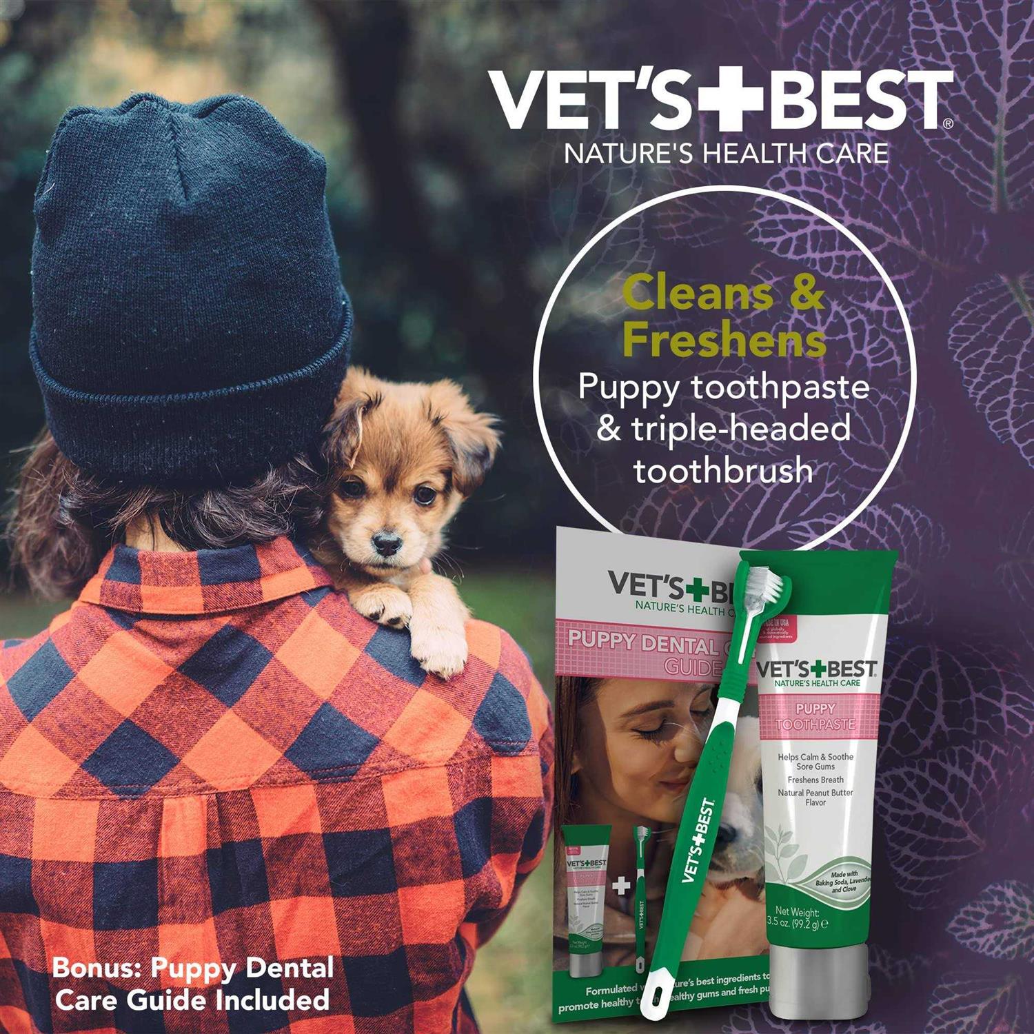 Vet’s Best Vets Best Puppy Dental Kit Toothbrush & Toothpaste for Puppies Dog Tooth Brushing Kit 3.5 Ounces - Healthber