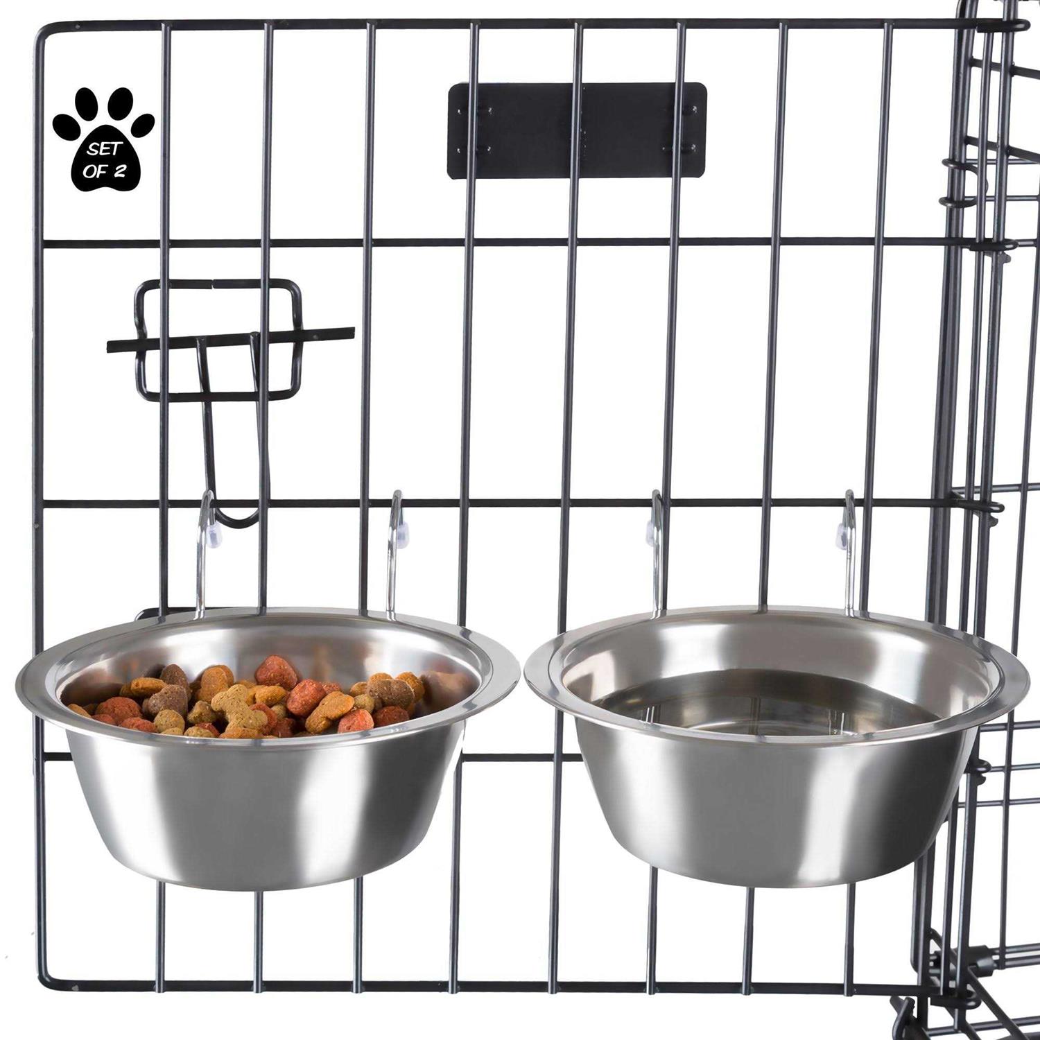 PETMAKER Set of 2 Stainless-Steel Dog Bowls Cage, Kennel, and Crate Hanging Pet Bowls for Food and Water - Healthber