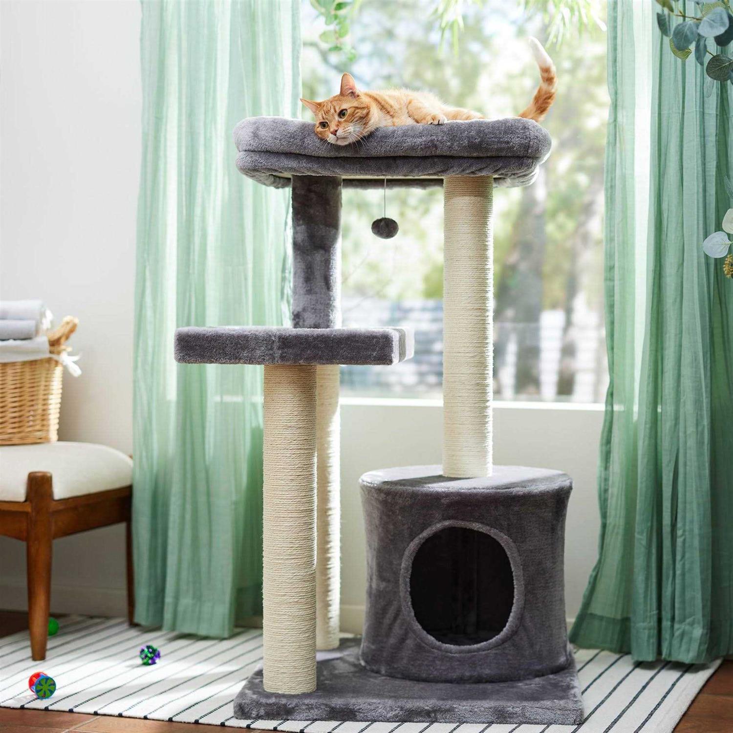 Frisco 42-in Heavy Duty Faux Fur Cat Tree Condo - Healthber