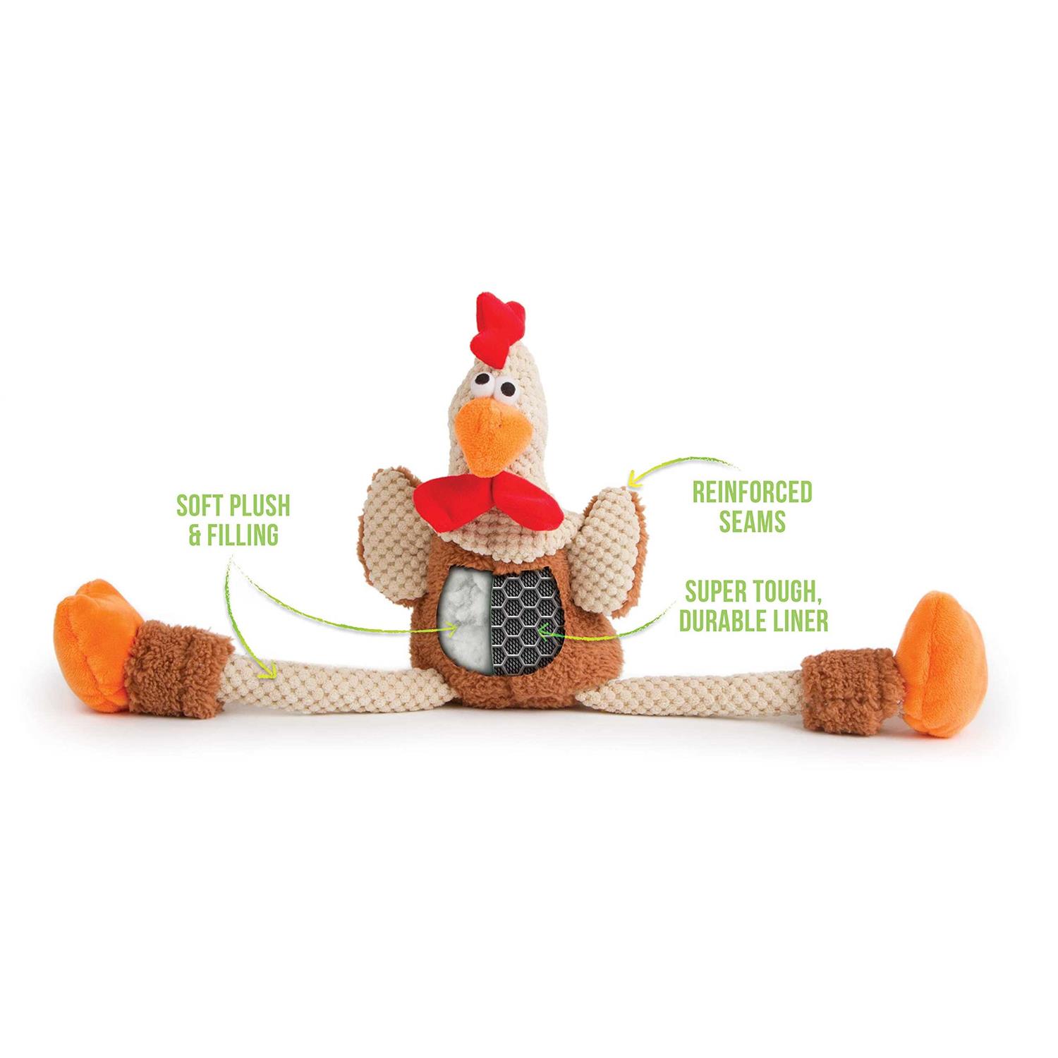 goDog Checkers Chew Guard Skinny Rooster Dog Toy - Healthber