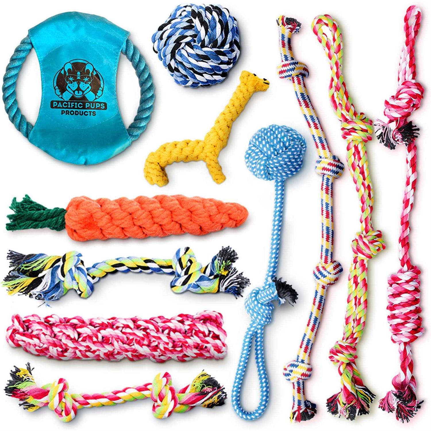 Pacific Pups Products Dog Rope Toys Pack of 11 Dog Teething Toys for Aggressive Chewers - Healthber