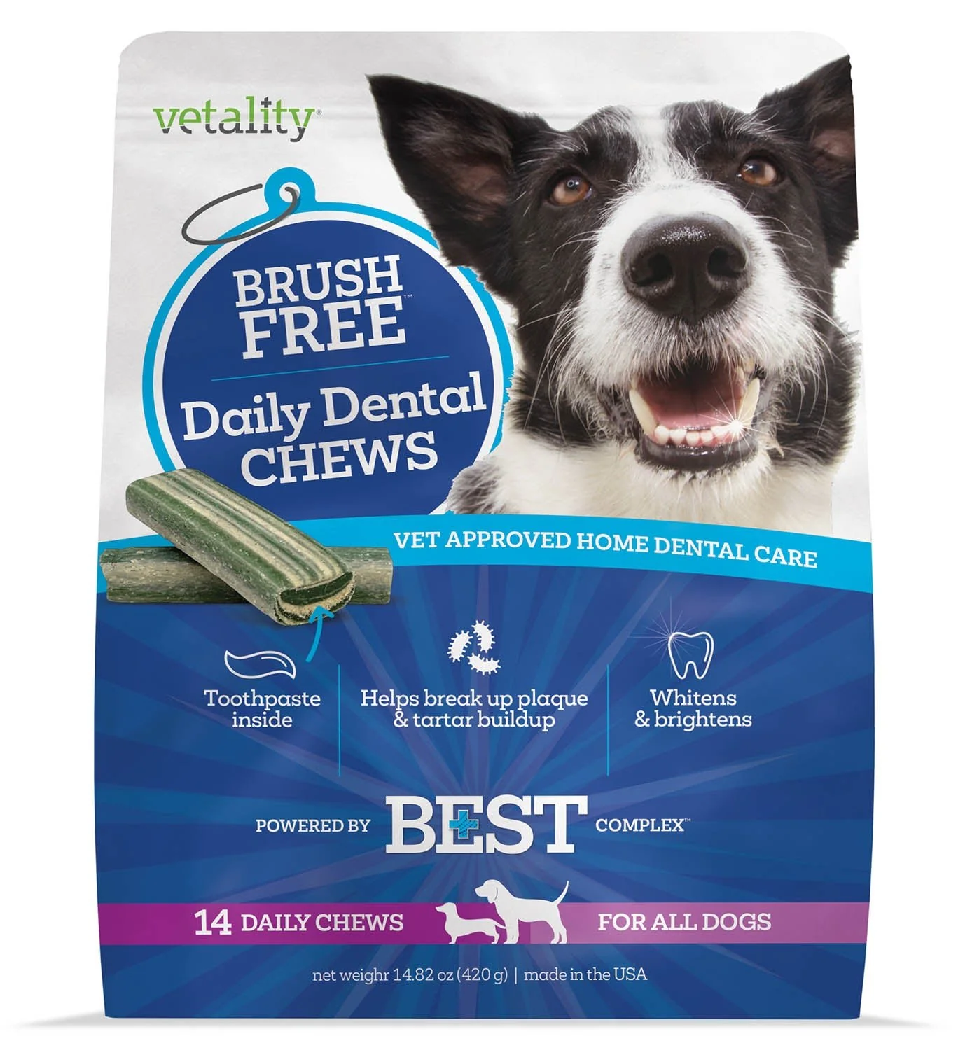 Brush Free Daily Dental Chews for Dogs, 14 ct - Healthber