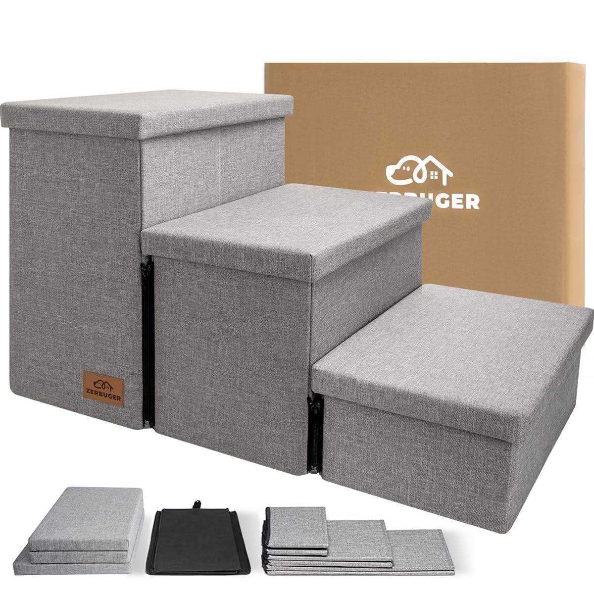 Dog Stairs, Dog Steps for High Beds, Foldable Pet Stairs for Small Medium or Large Dogs Puppy with Storage for Bed and Couch - Healthber