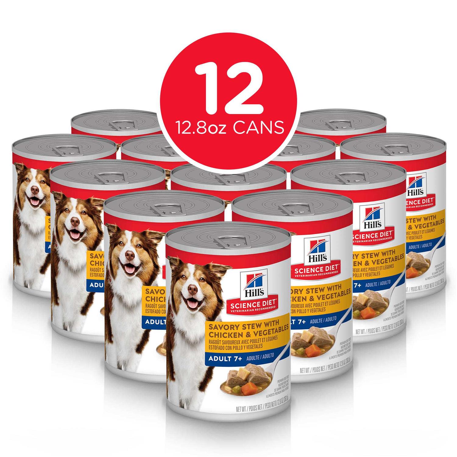 Hill’s Science Diet Adult 7+ Savory Stew with Chicken & Vegetables Canned Dog Food, 12.8 oz., Case of 12 - Healthber