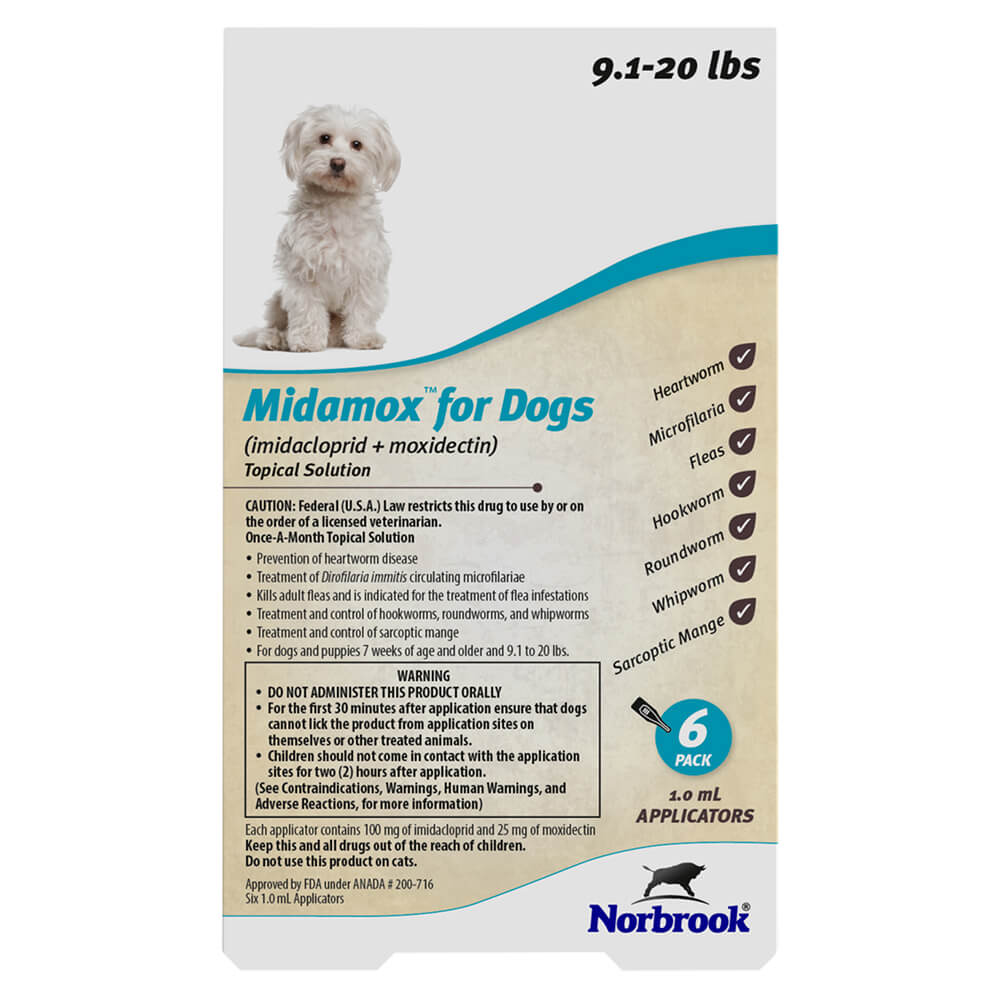 Midamox (imidacloprid + moxidectin) Once-A-Month Topical Solution for Dogs, 6 Pack - Healthber