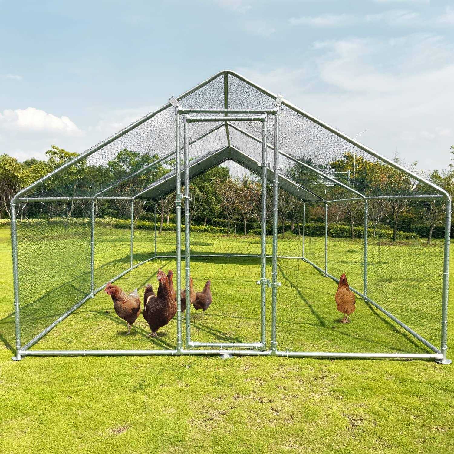 NGTEEN Large Metal Chicken Coop Walk-in Poultry Cage Chicken Run Pen Dog Kennel with Waterproof and Anti-Ultraviolet Cover for Outdoor Farm Use - Healthber