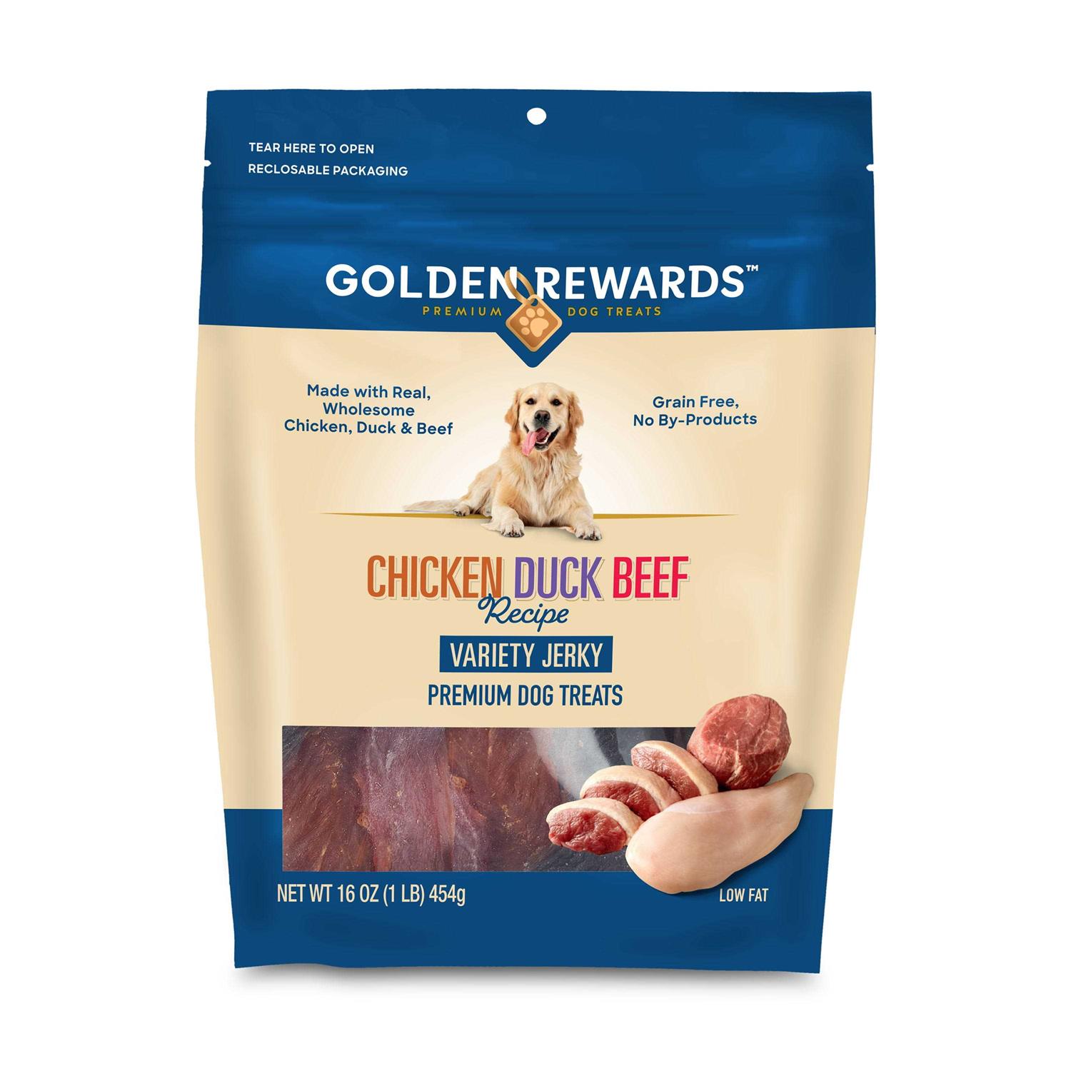 Golden Rewards Chicken Duck & Beef Jerky Recipe Dog Treats Variety Pack - Healthber