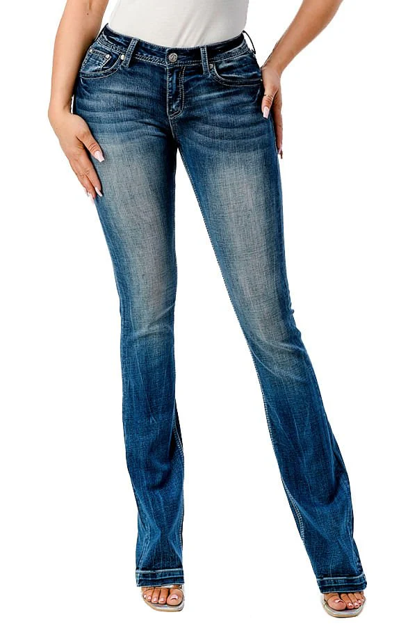 Grace in LA 3D Wing Mid Rise Bootcut Jeans - Healthber