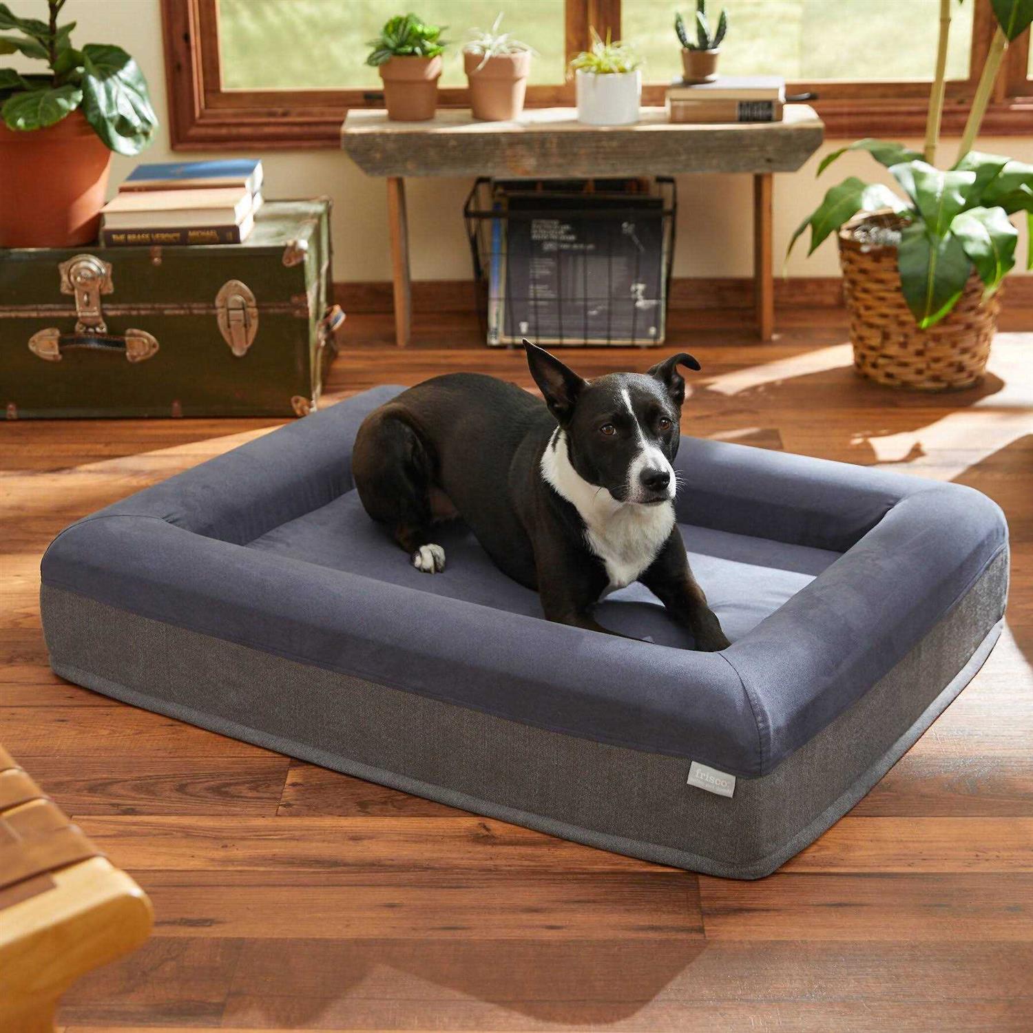 Frisco Orthopedic Rectangular Bolster Cat Dog Bed w/Removable COVER - Healthber