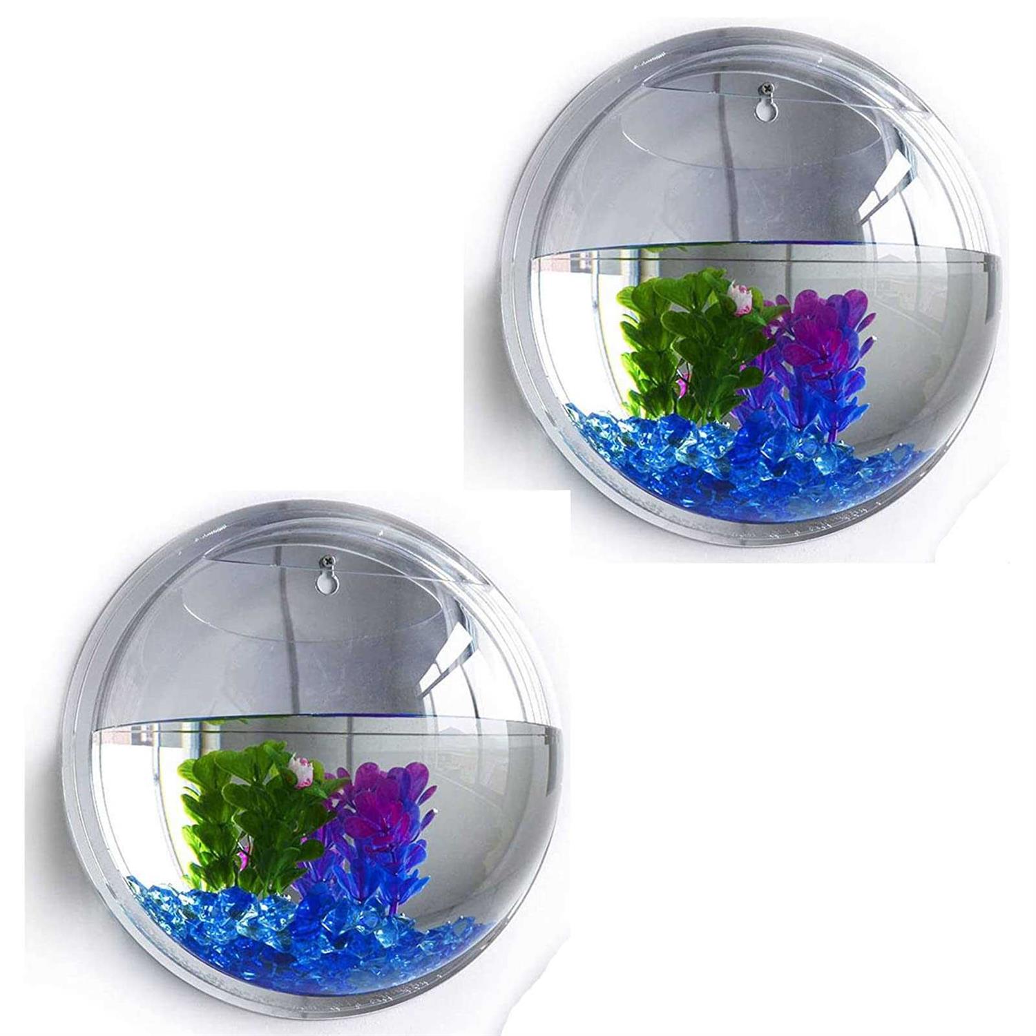 GREENWISH 2Pack 5.9” Wall Mounted Clear Acrylic Round Fish Tank Flower Pot Vase Decoration Wall Hanging Mount Fish Bowl Fish Bubble Aquarium Decorative Plant - Healthber