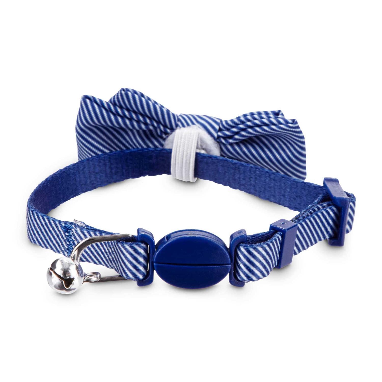 YOULY Blue Seersucker Breakaway Bowtie Kitten Collar - Healthber