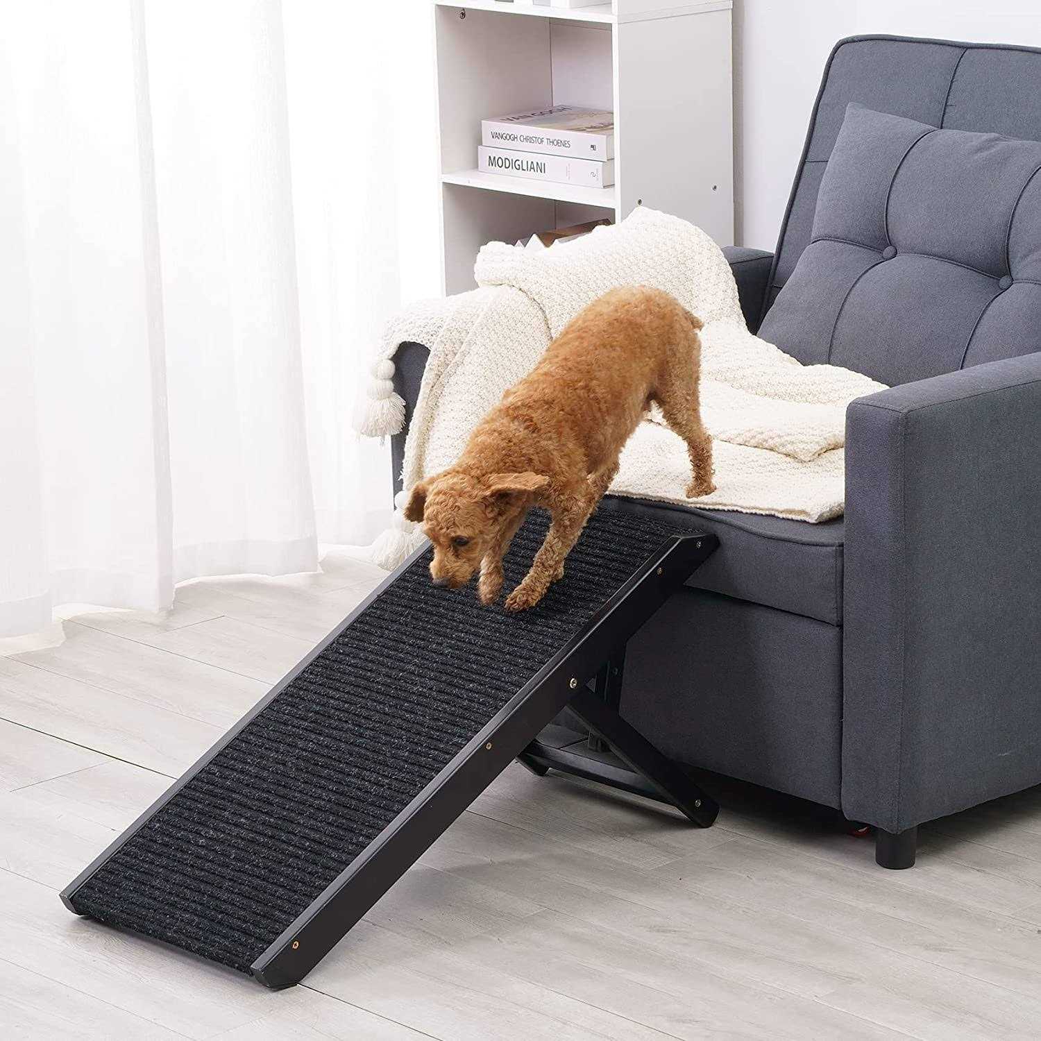 Sweetbin 18 Tall Adjustable Pet Ramp Small Dog Use Only Wooden Folding Portable Dog & Cat Ramp Perfect for Couch or Bed with Non Slip Carpet - Healthber