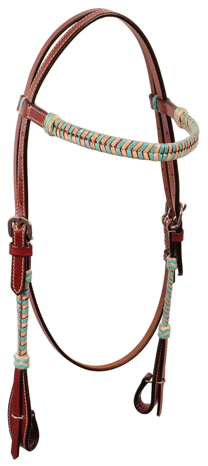 Buffalo Leather Turquoise Rawhide Laced Browband Headstall - Healthber