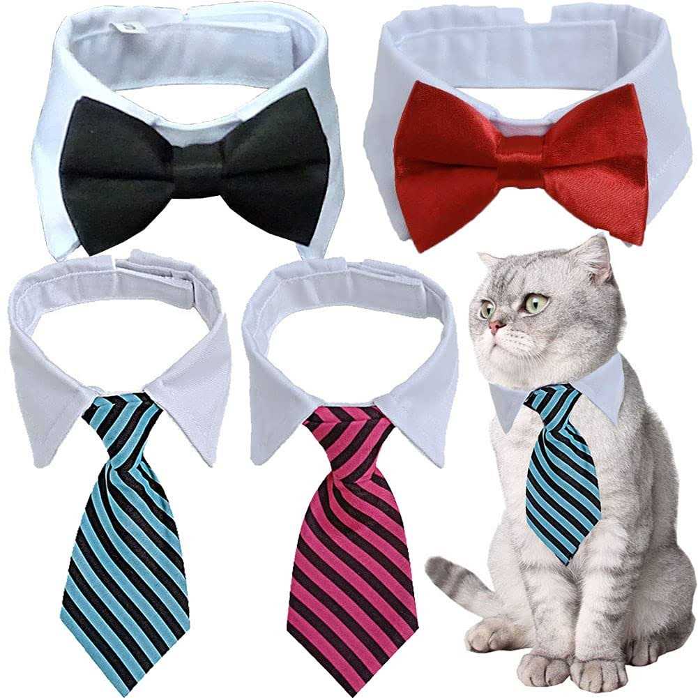 4 Pieces Pets Dog Cat Bowtie Pet Costume Adjustable Formal Necktie Collar for Cats Small Dogs Puppy Grooming Accessories - Healthber
