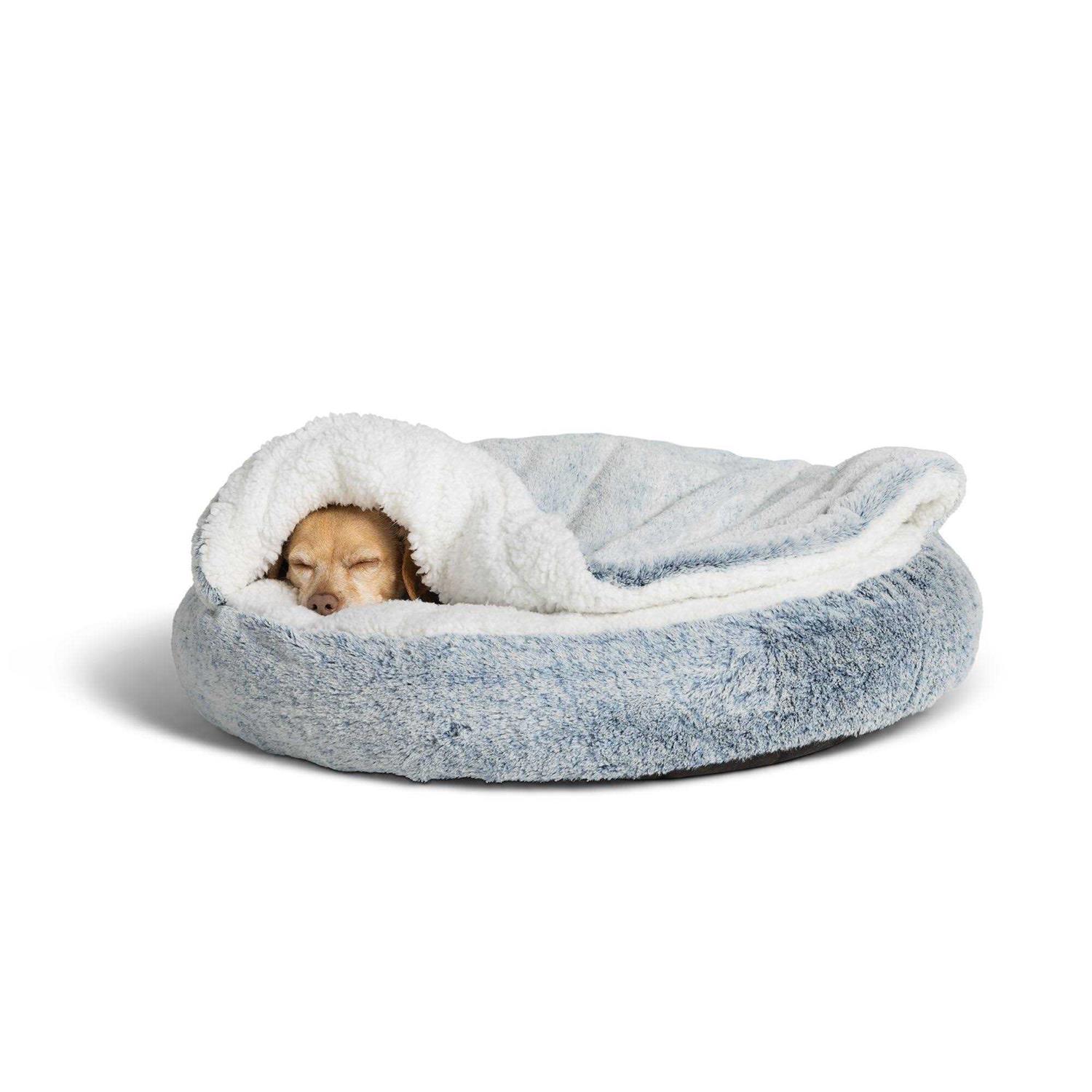 Top Paw Faux Fur Snuggler Dog Bed in Blue - Healthber