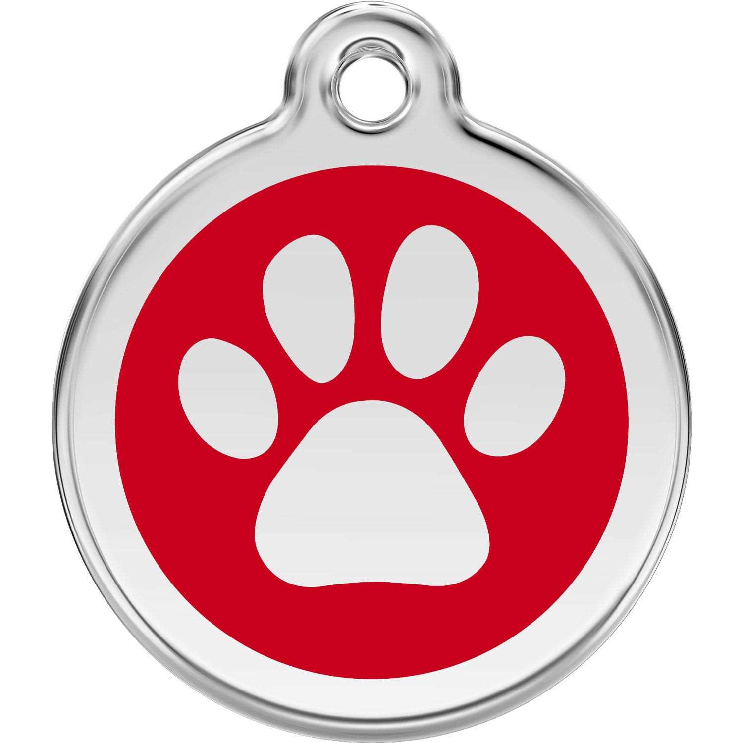 Red Dingo Paw Print Enamel Stainless Steel Dog ID Tag - Healthber