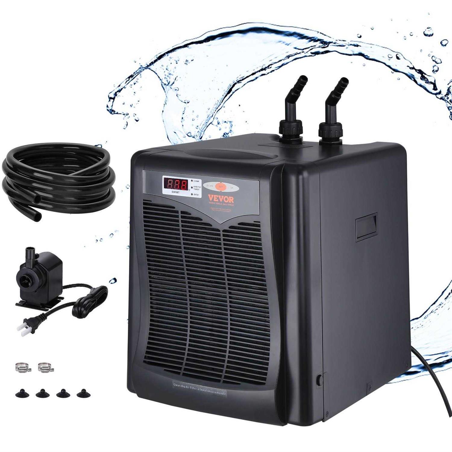 VEVOR Aquarium Chiller, 110 Gal 416 L, 1/3 HP Hydroponic Water Chiller, Quiet Refrigeration Compressor for Seawater and Fresh Water - Healthber