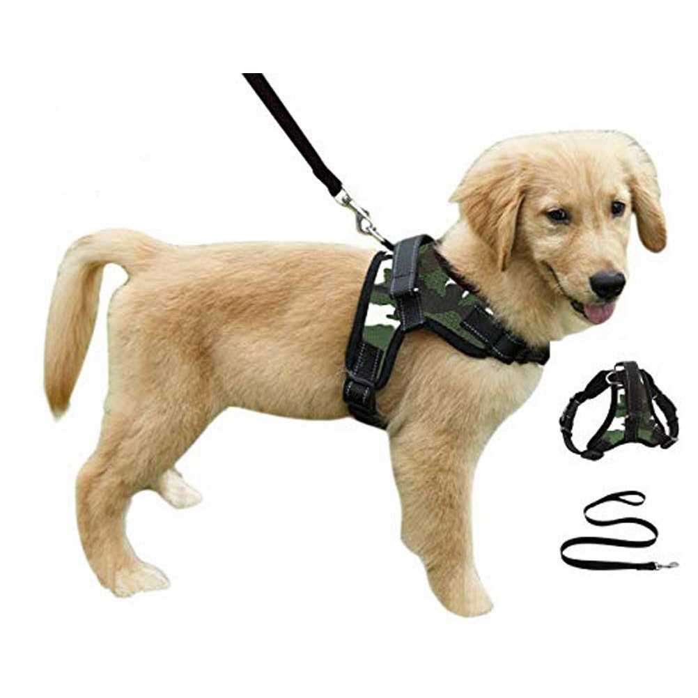 FakeFace Heavy Duty Adjustable Pet Puppy Dog Safety Harness with Leash Lead Set Reflective No-Pull Breathable Padded Dog Leash Collar Chest Harness Vest - Healthber
