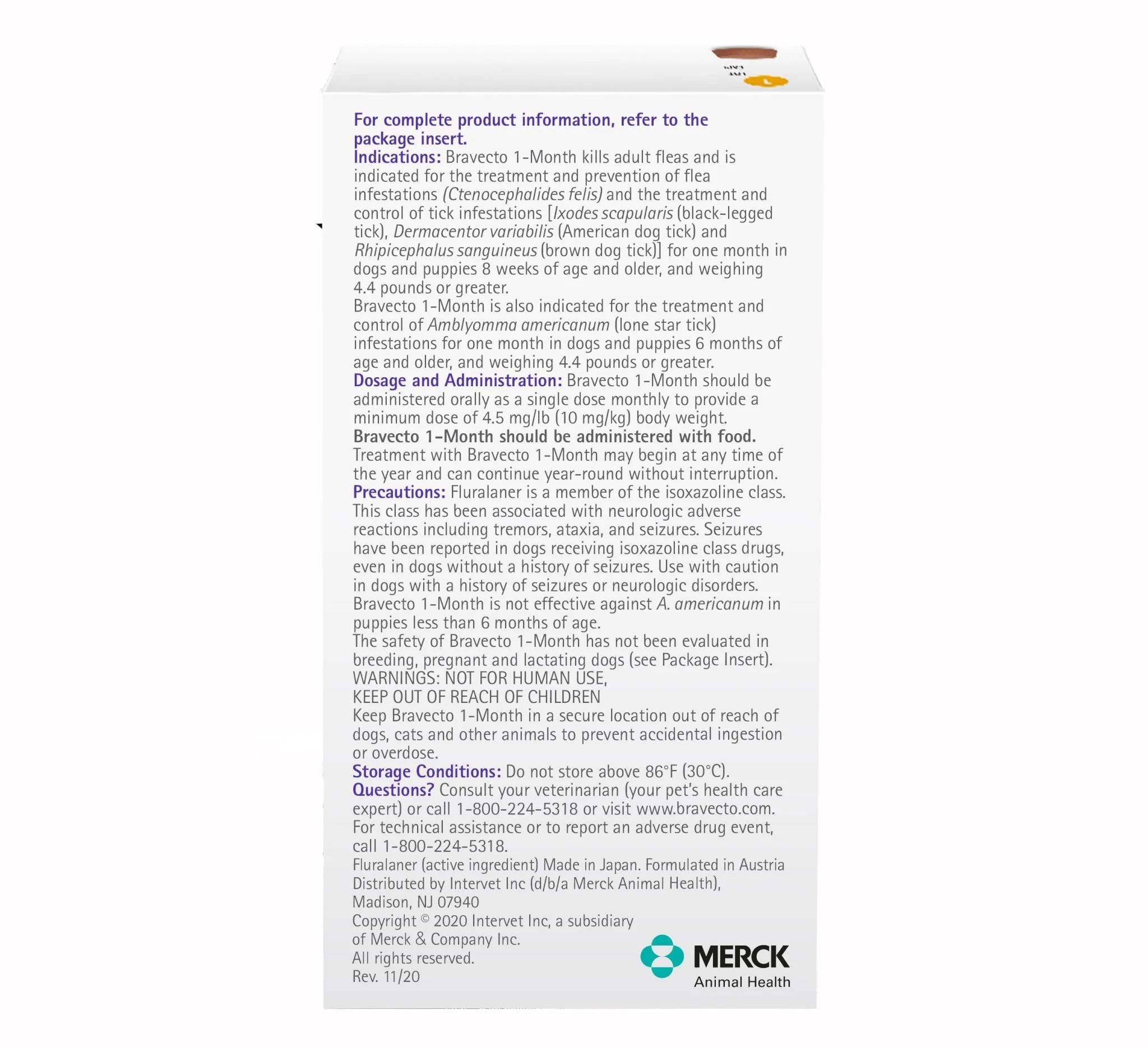 Bravecto (fluralaner) Chews for Dogs, 1 Month Treatment - Healthber