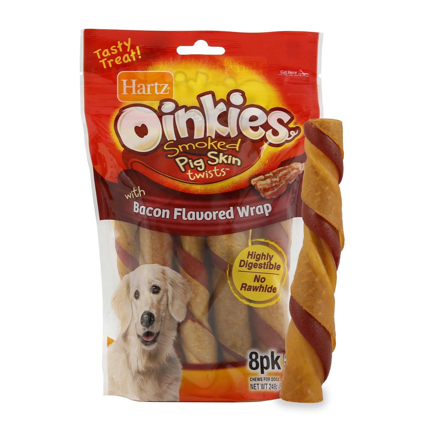 Hartz Oinkies Bacon Wrap Twists Pig Skin Dog Treats - Healthber