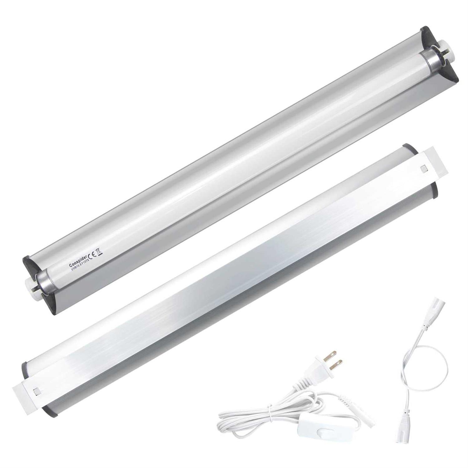Hypool T8 Strip UVB Reptile Lighting Fixture with 18-Inch 15 Watt UVB 10.0 Fluorescent Bulb Combo Kit 10-Percent UVB Desert Pet Habitat Light - Healthber