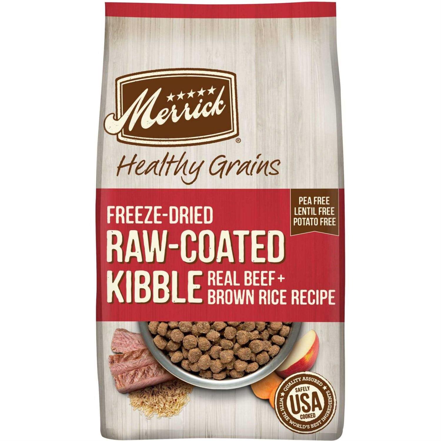 Merrick Healthy Grains Freeze Dried Raw Coated Kibble Dry Dog Food Real and Brown Rice Recipe - Healthber