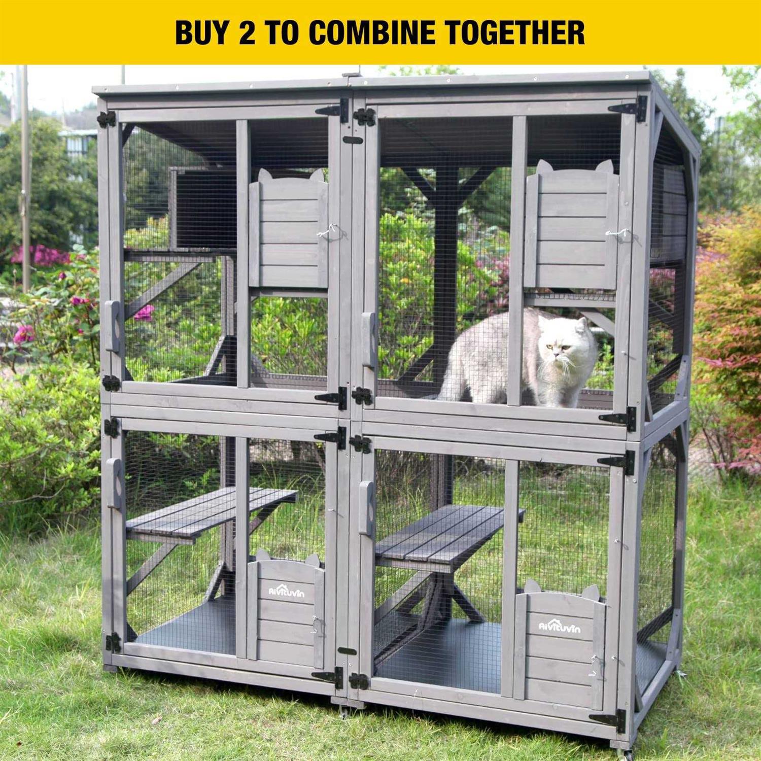 Aivituvin Cat House Outdoor Catio Cat Enclosures on Wheels70.9 Kitty House with Upgraded Resting Box,Waterproof Roof - Healthber