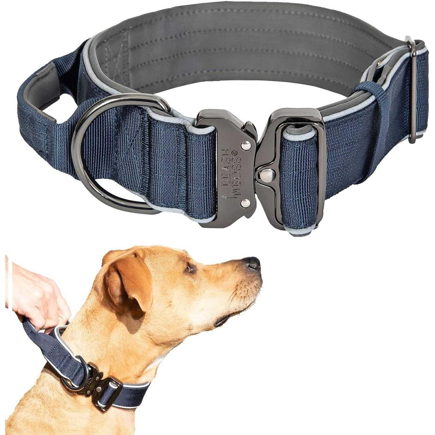 Leashboss Tactical Dog Collar Dog Collar with Handle Heavy-Duty Adjustable Military K9 Collar with Quick Release Buckle and Handle - Healthber