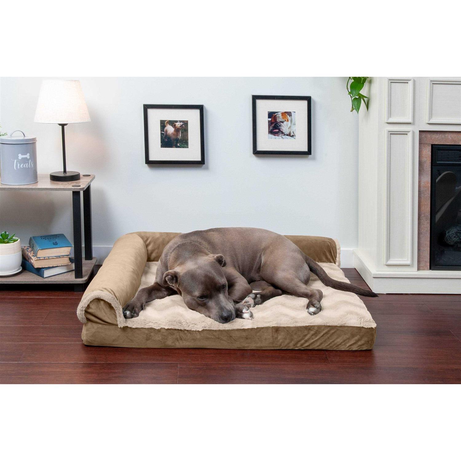 FurHaven Wave Fur & Velvet Deluxe Chaise Lounge Dog Bed - Healthber